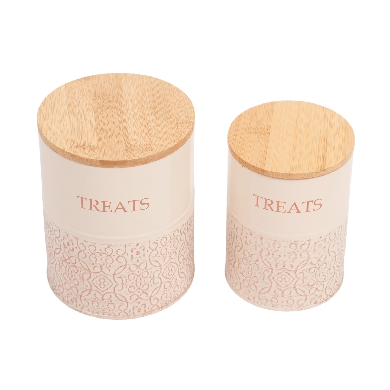 Country Living Dog Treat Canisters - Set of 2 Carbon Steel Jars with Bamboo Lids – White Swan by American Pet Supplies