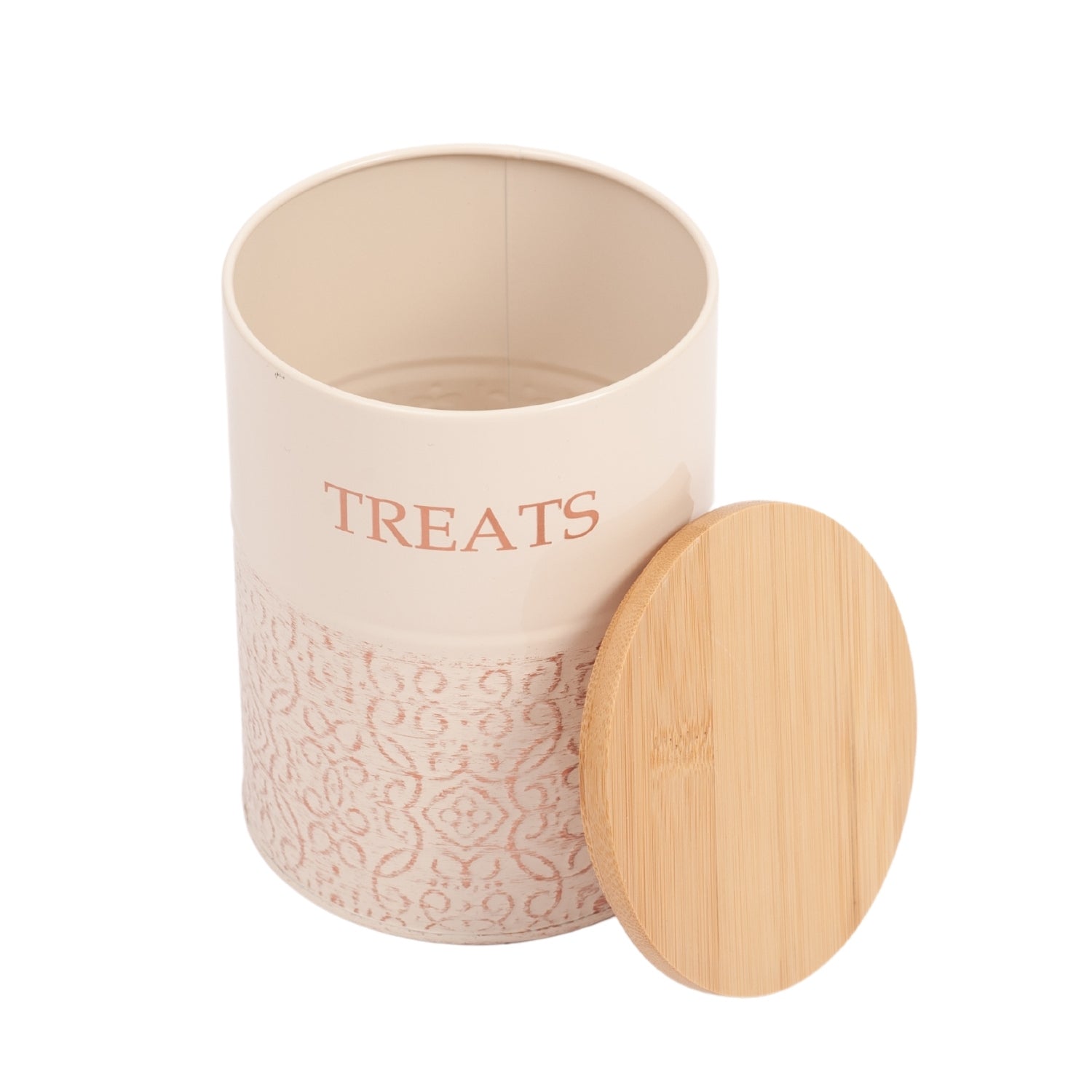 Country Living Dog Treat Canisters - Set of 2 Carbon Steel Jars with Bamboo Lids – White Swan by American Pet Supplies