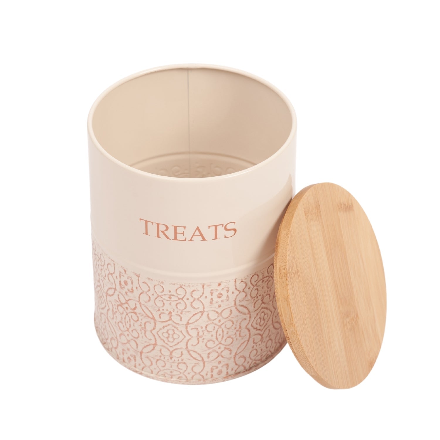 Country Living Dog Treat Canisters - Set of 2 Carbon Steel Jars with Bamboo Lids – White Swan by American Pet Supplies