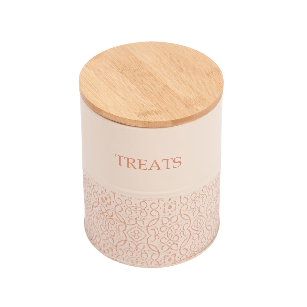 Country Living Dog Treat Canisters - Set of 2 Carbon Steel Jars with Bamboo Lids – White Swan by American Pet Supplies