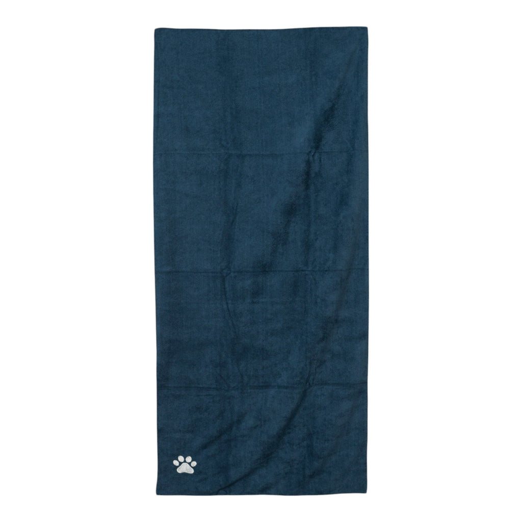 Country Living Large Marine Blue Microfiber Dog Bath Towel with Embroidered Paw Print by American Pet Supplies