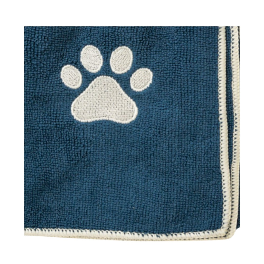 Country Living Large Marine Blue Microfiber Dog Bath Towel with Embroidered Paw Print by American Pet Supplies