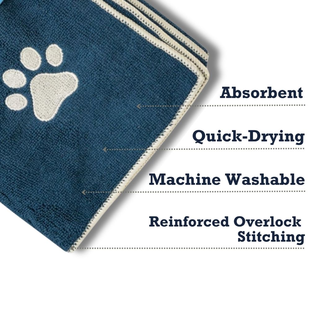 Country Living Large Marine Blue Microfiber Dog Bath Towel with Embroidered Paw Print by American Pet Supplies