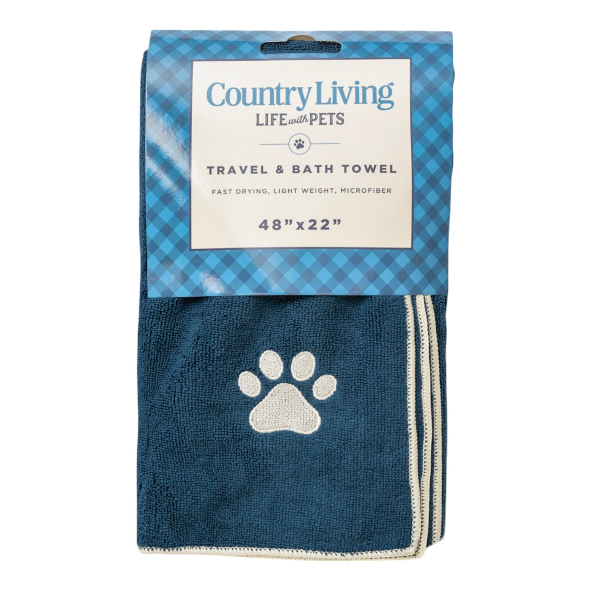 Country Living Large Marine Blue Microfiber Dog Bath Towel with Embroidered Paw Print by American Pet Supplies