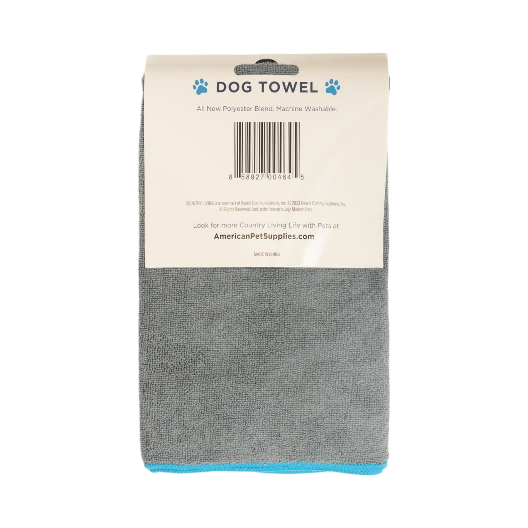 Country Living Large Gray Microfiber Dog Bath Towel with Teal Embroidered Paw Print by American Pet Supplies