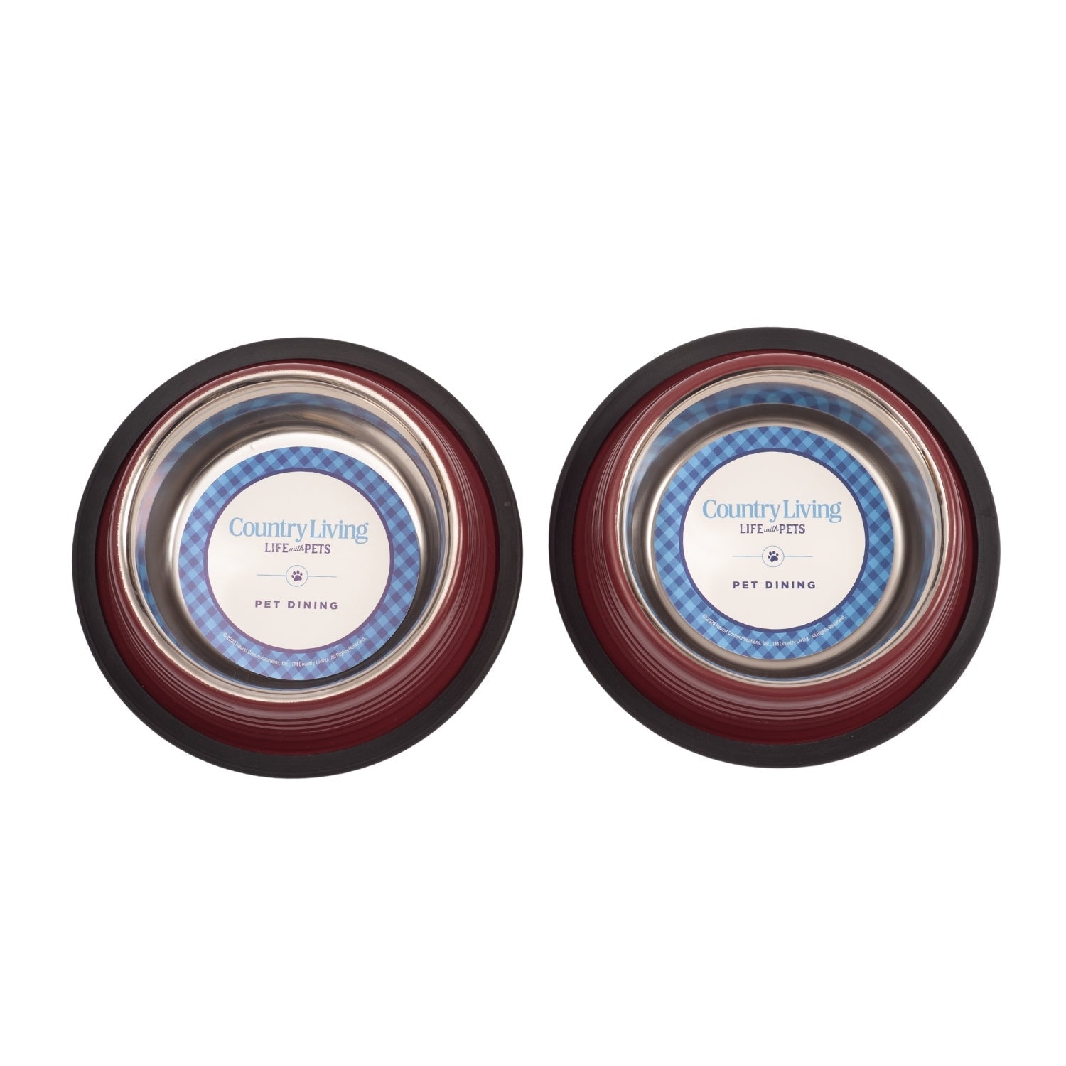 Country Living Set of 2 Ribbed Non-Slip Pet Bowls – Merlot Red by American Pet Supplies