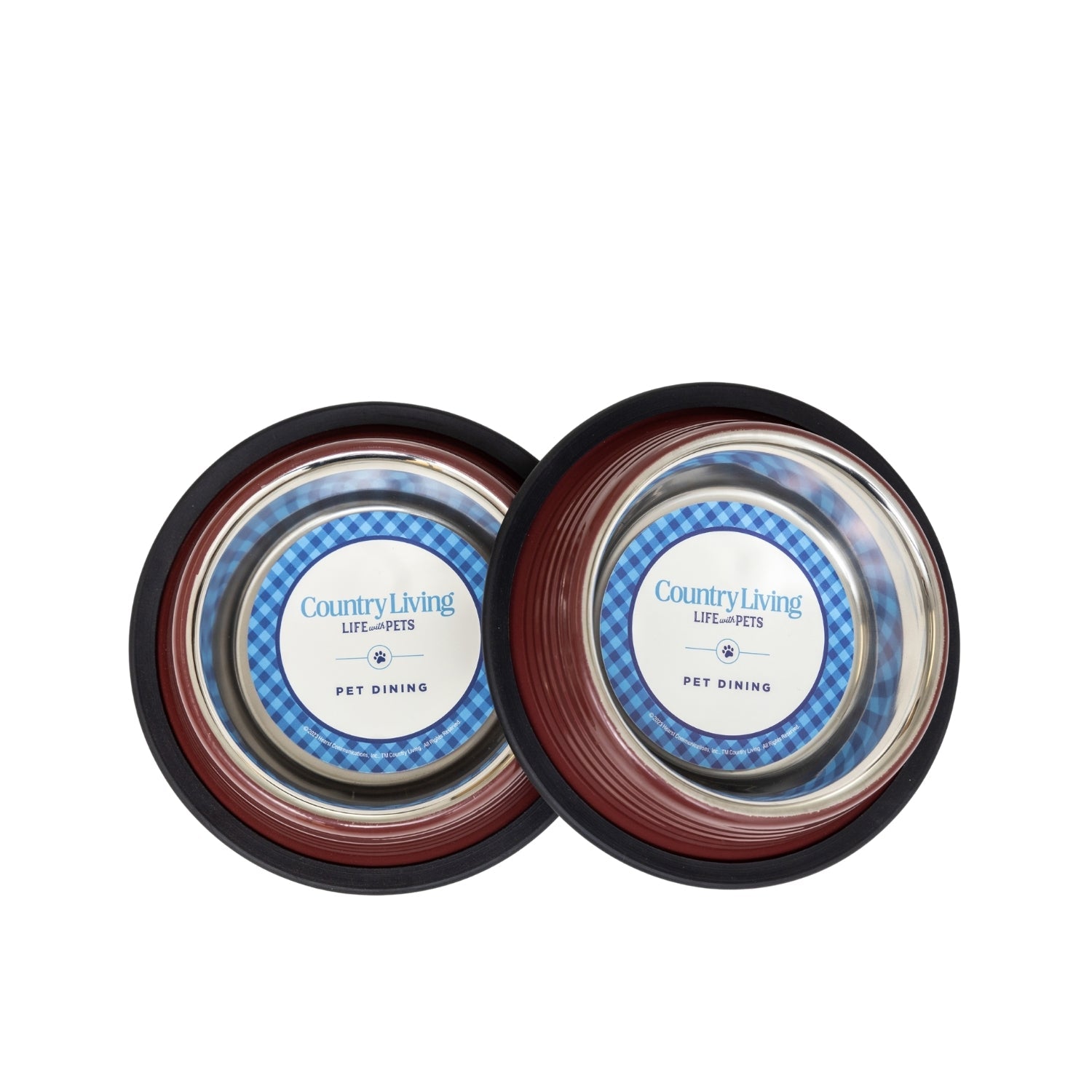 Country Living Set of 2 Ribbed Non-Slip Pet Bowls – Merlot Red by American Pet Supplies