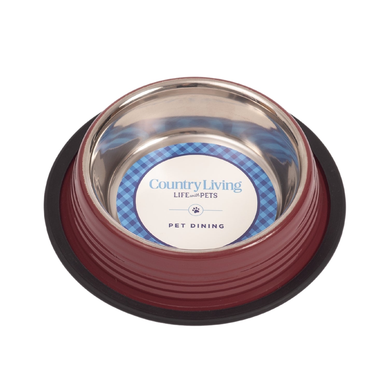 Country Living Set of 2 Ribbed Non-Slip Pet Bowls – Merlot Red by American Pet Supplies