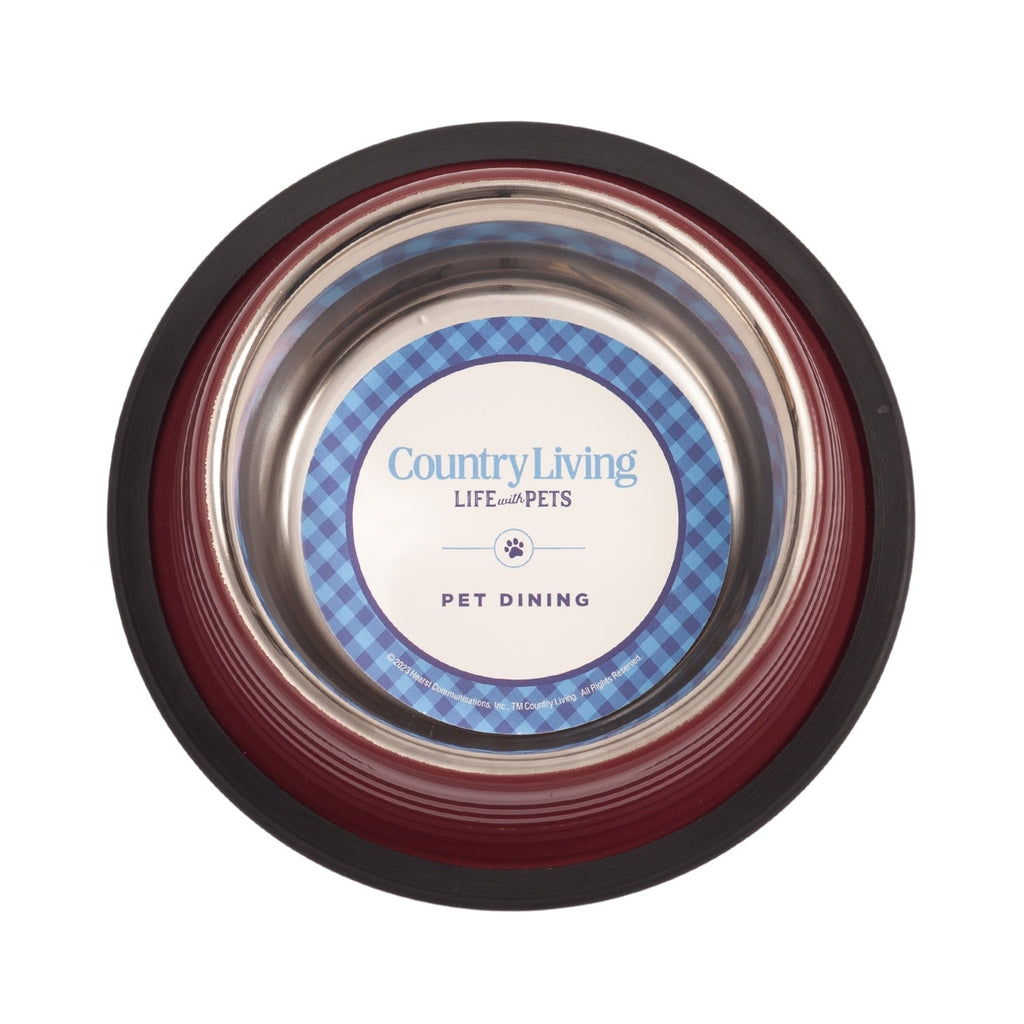 Country Living Set of 2 Ribbed Non-Slip Pet Bowls – Merlot Red by American Pet Supplies
