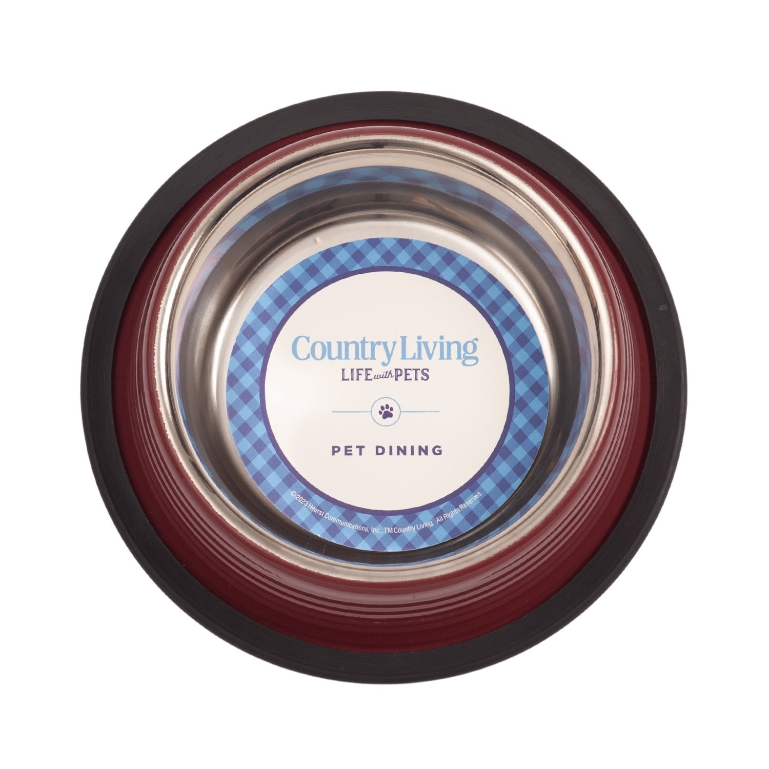 Country Living Set of 2 Ribbed Non-Slip Pet Bowls – Merlot Red by American Pet Supplies
