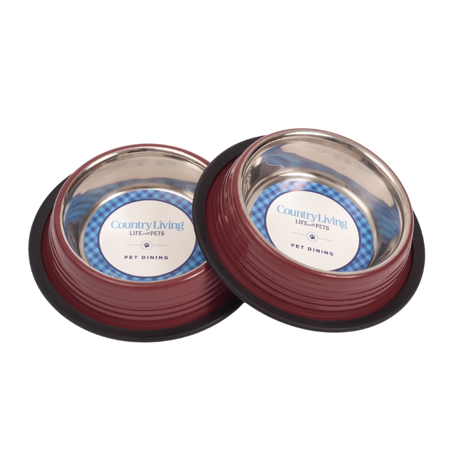 Country Living Set of 2 Ribbed Non-Slip Pet Bowls – Merlot Red by American Pet Supplies