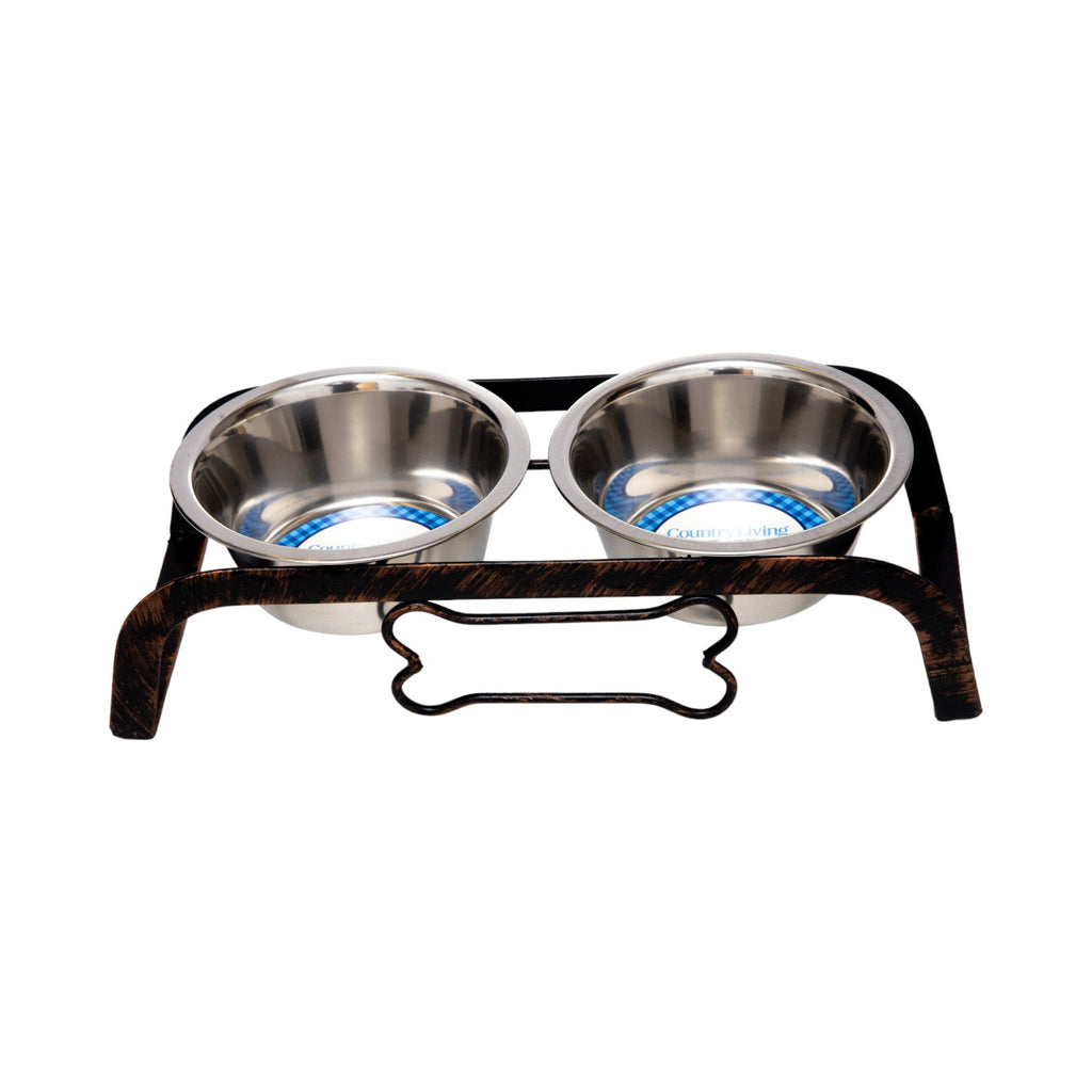 Country Living Rustic Dog Bone Elevated Feeder with 2 Stainless Steel Bowls by American Pet Supplies