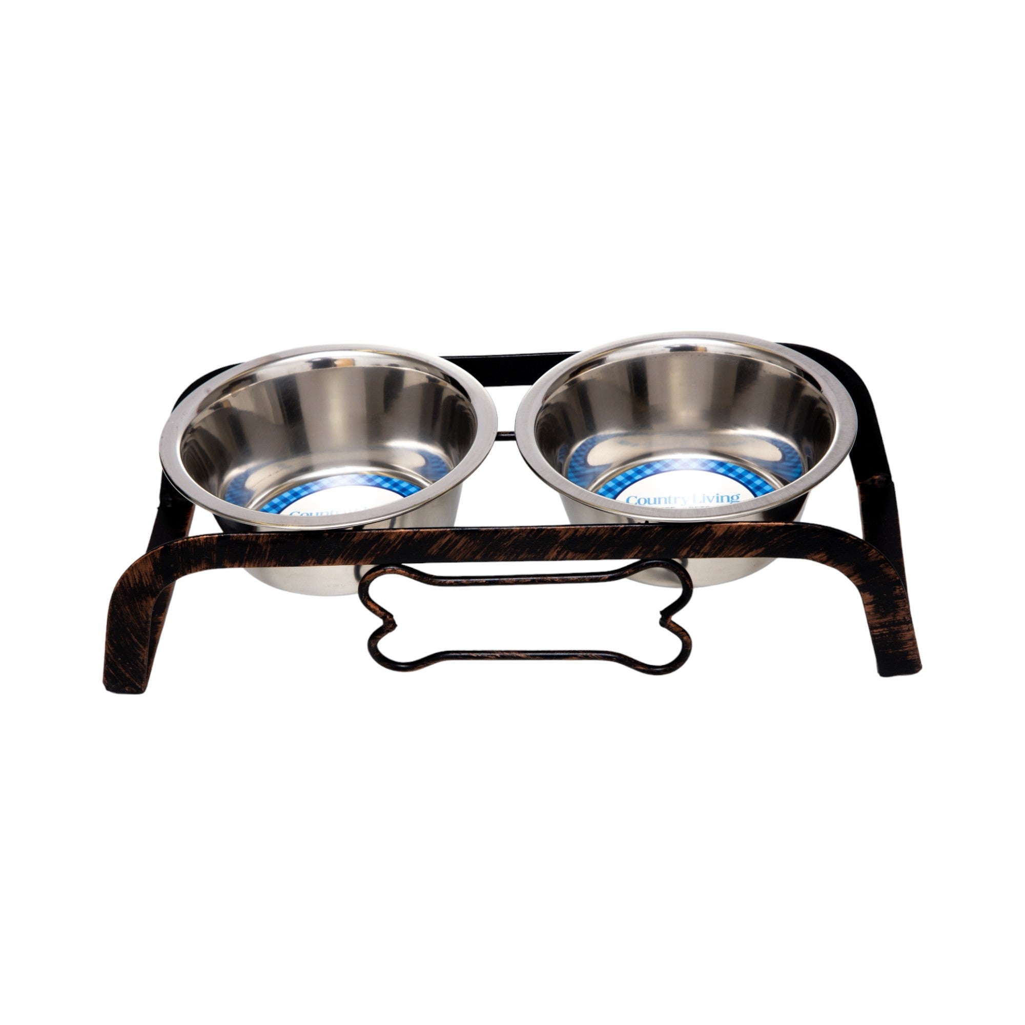 Country Living Rustic Dog Bone Elevated Feeder with 2 Stainless Steel Bowls by American Pet Supplies