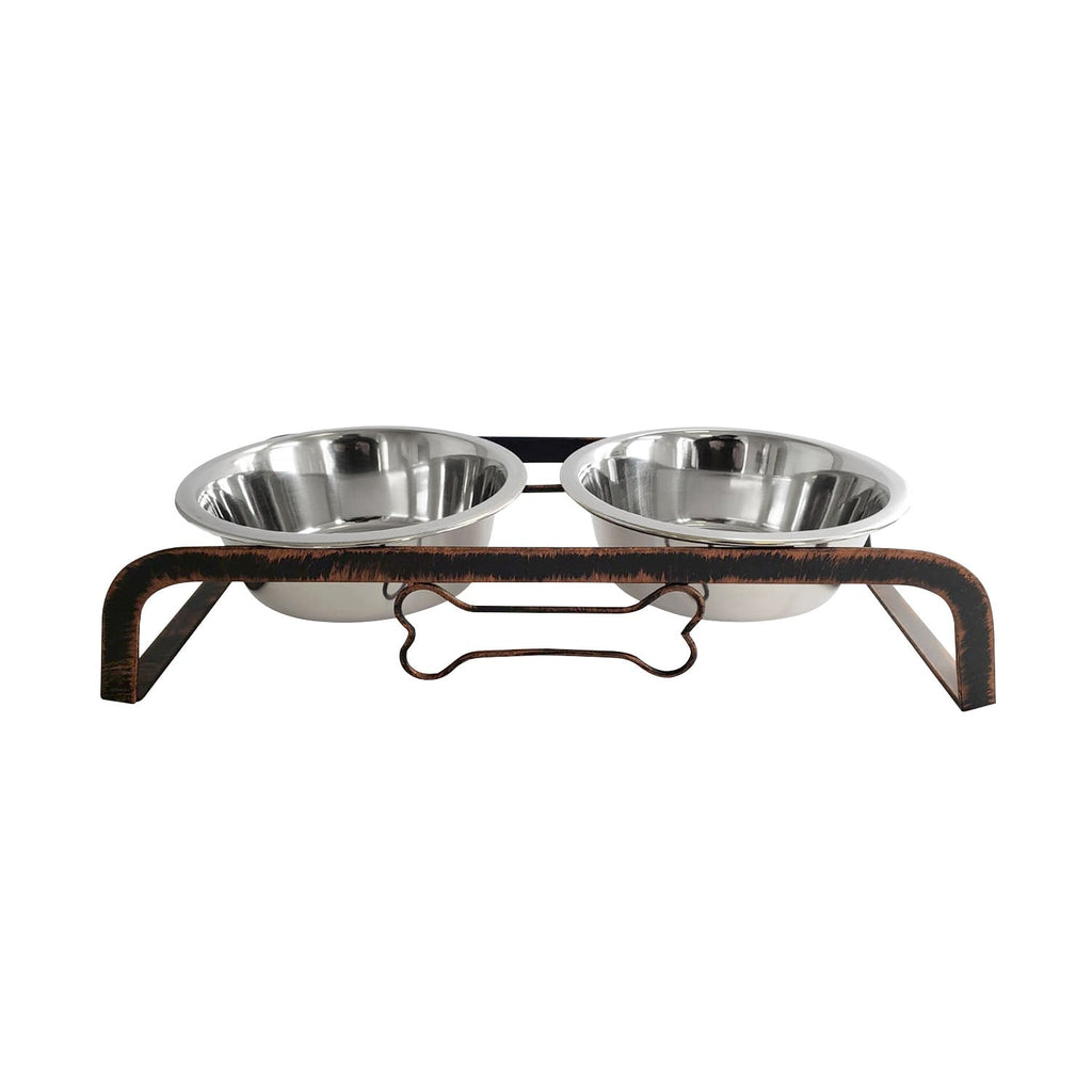 Country Living Rustic Dog Bone Elevated Feeder with 2 Stainless Steel Bowls by American Pet Supplies