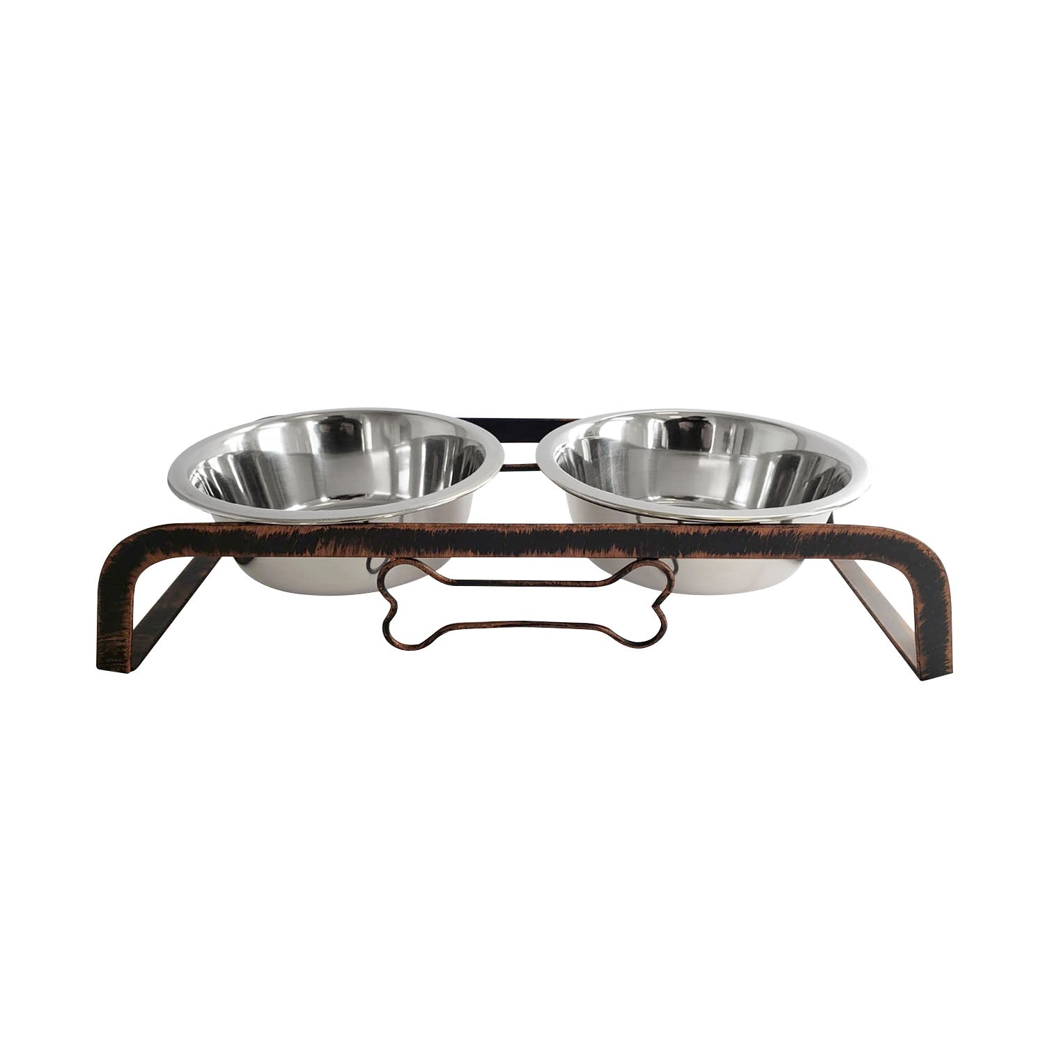 Country Living Rustic Dog Bone Elevated Feeder with 2 Stainless Steel Bowls by American Pet Supplies