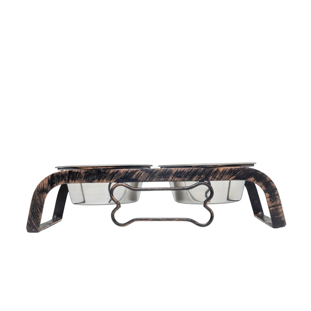 Country Living Rustic Dog Bone Elevated Feeder with 2 Stainless Steel Bowls by American Pet Supplies