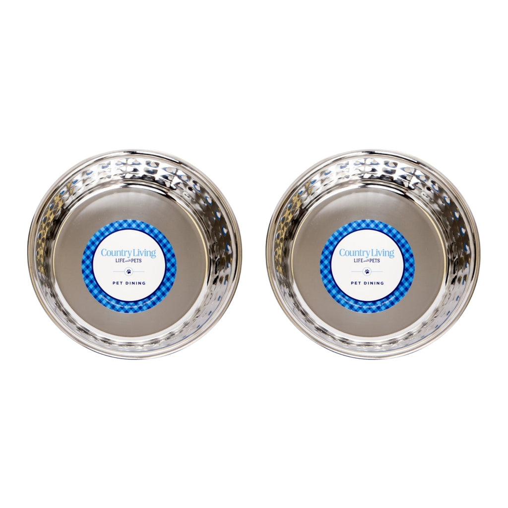 Country Living Set of 2 Hammered Stainless Steel Dog Bowls – Ideal for Extra Large Breeds – Rose Quartz/64oz by American Pet Supplies