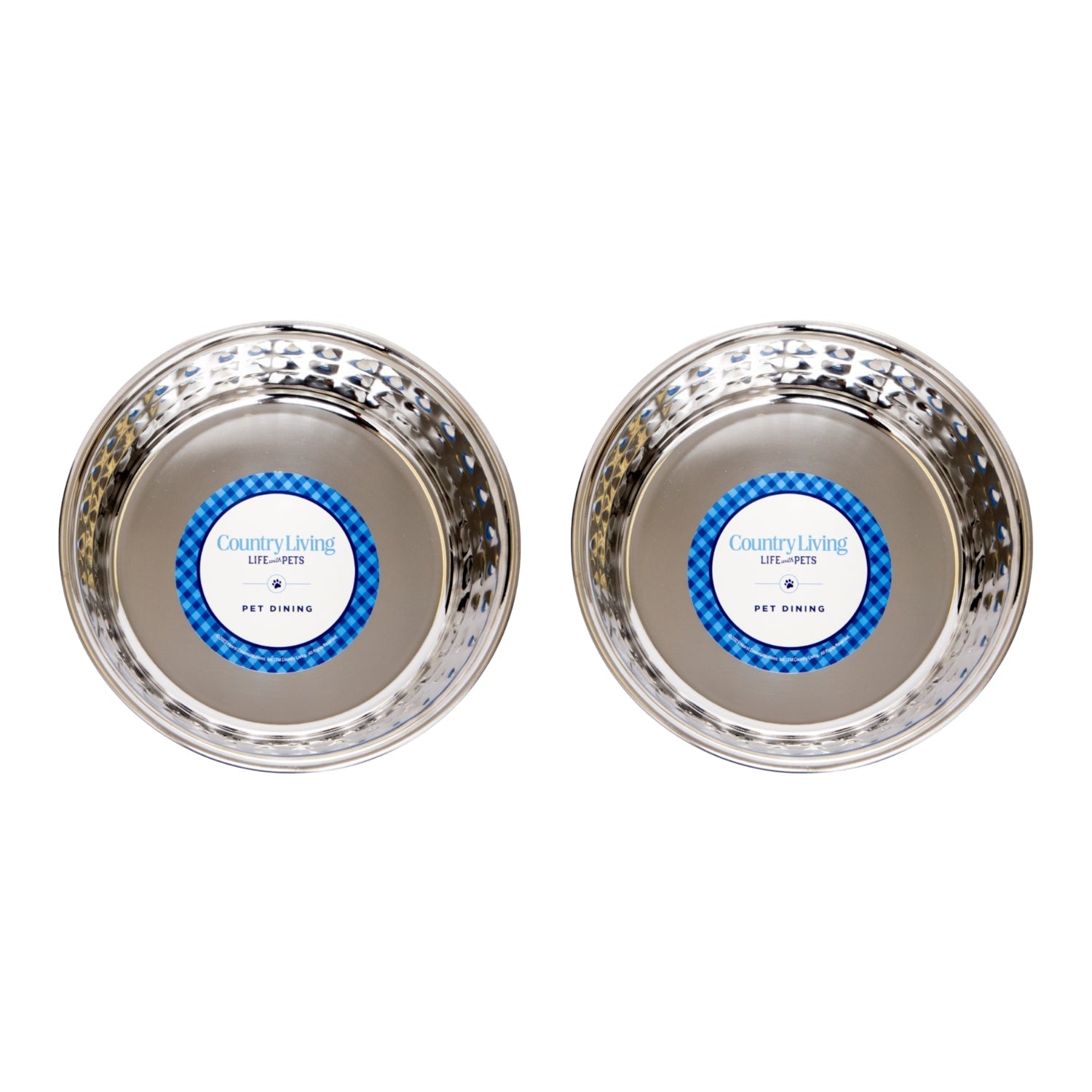 Country Living Set of 2 Hammered Stainless Steel Dog Bowls – Ideal for Extra Large Breeds – Rose Quartz/64oz by American Pet Supplies