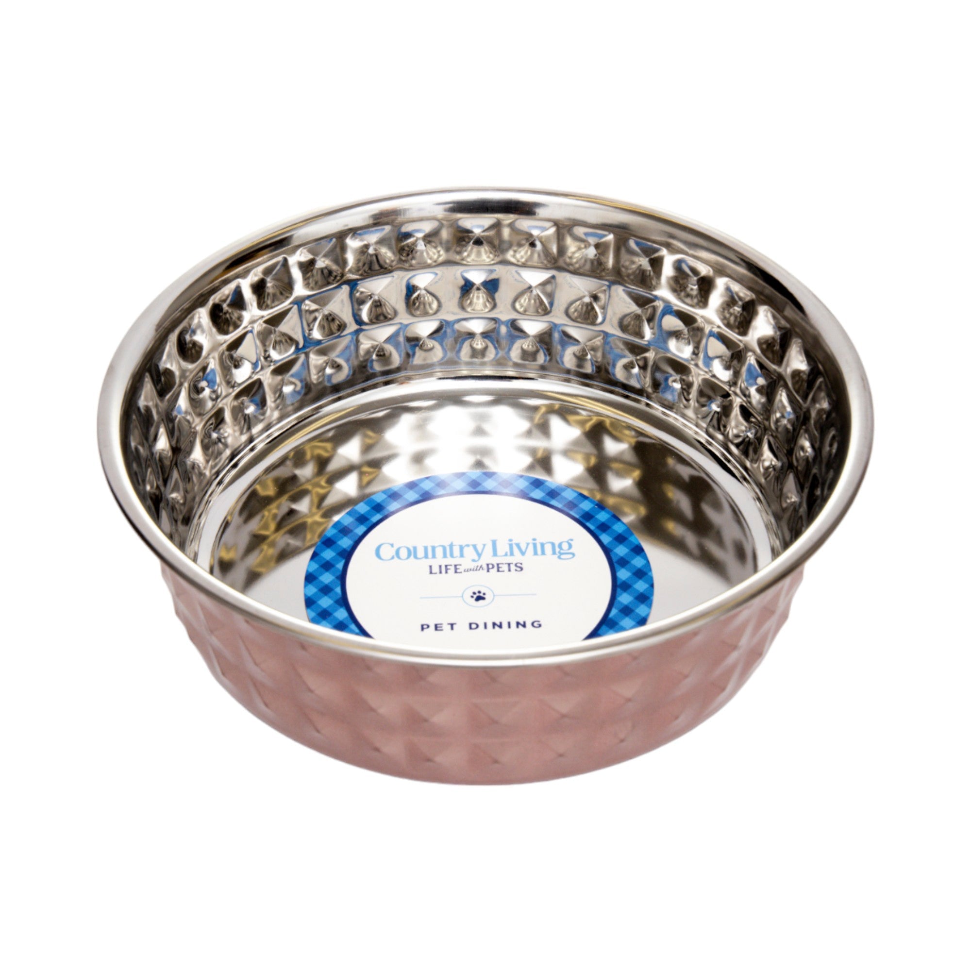 Country Living Set of 2 Hammered Stainless Steel Dog Bowls – Ideal for Extra Large Breeds – Rose Quartz/64oz by American Pet Supplies
