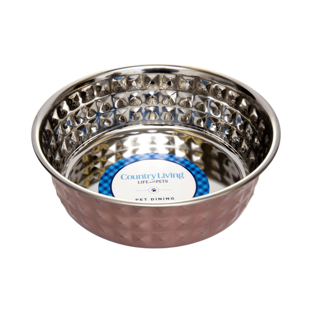 Country Living Set of 2 Hammered Stainless Steel Dog Bowls – Ideal for Extra Large Breeds – Rose Quartz/64oz by American Pet Supplies