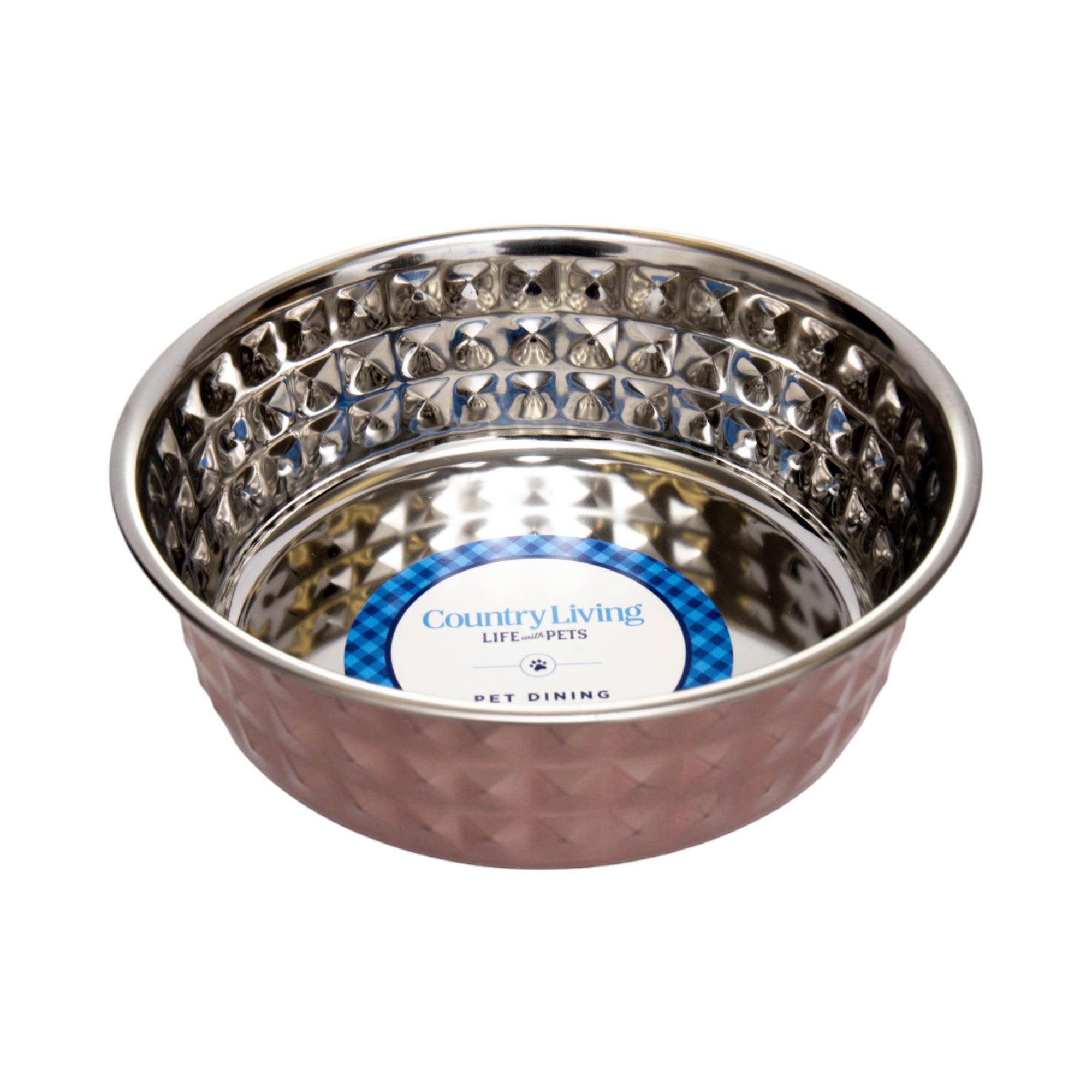 Country Living Set of 2 Hammered Stainless Steel Dog Bowls – Ideal for Extra Large Breeds – Rose Quartz/64oz by American Pet Supplies