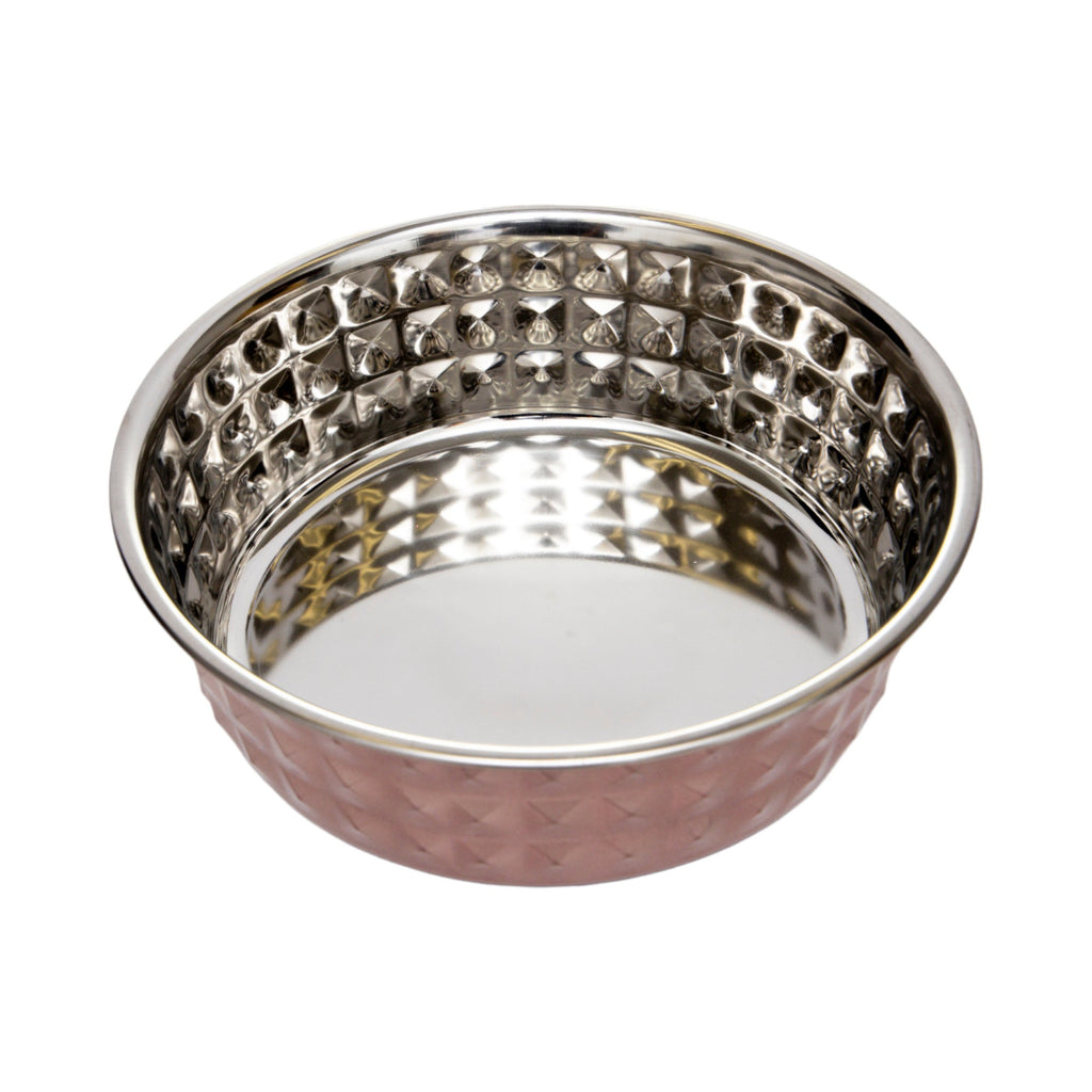 Country Living Set of 2 Hammered Stainless Steel Dog Bowls – Ideal for Extra Large Breeds – Rose Quartz/64oz by American Pet Supplies