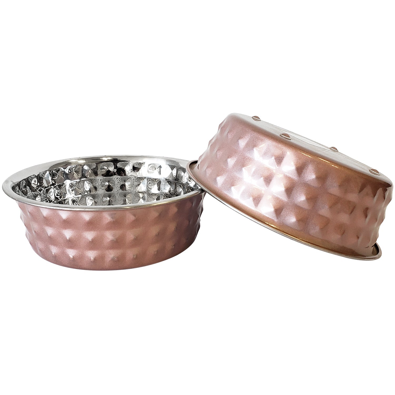 Country Living Set of 2 Hammered Stainless Steel Dog Bowls – Ideal for Extra Large Breeds – Rose Quartz/64oz by American Pet Supplies