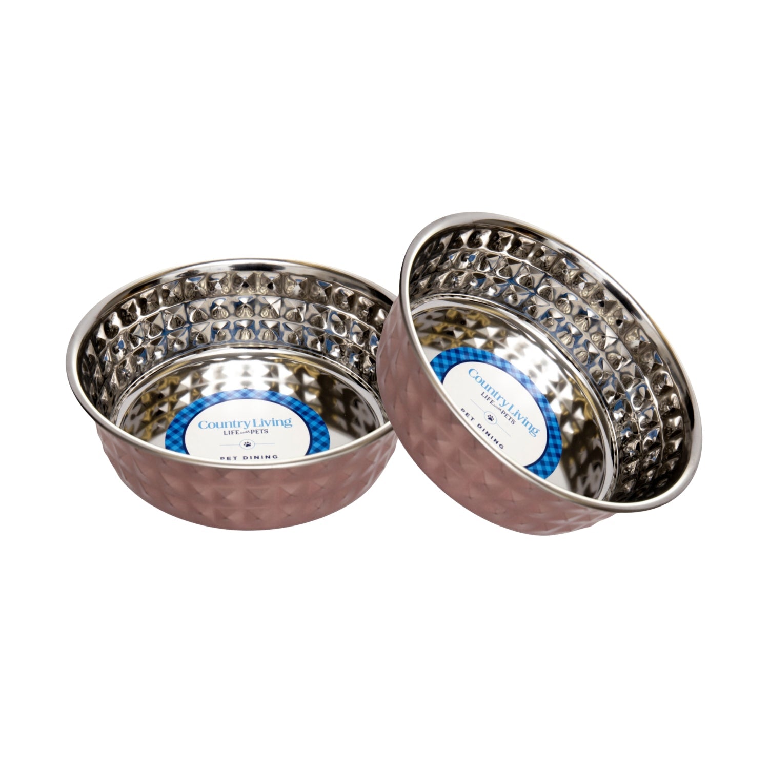 Country Living Set of 2 Hammered Stainless Steel Dog Bowls – Ideal for Extra Large Breeds – Rose Quartz/64oz by American Pet Supplies