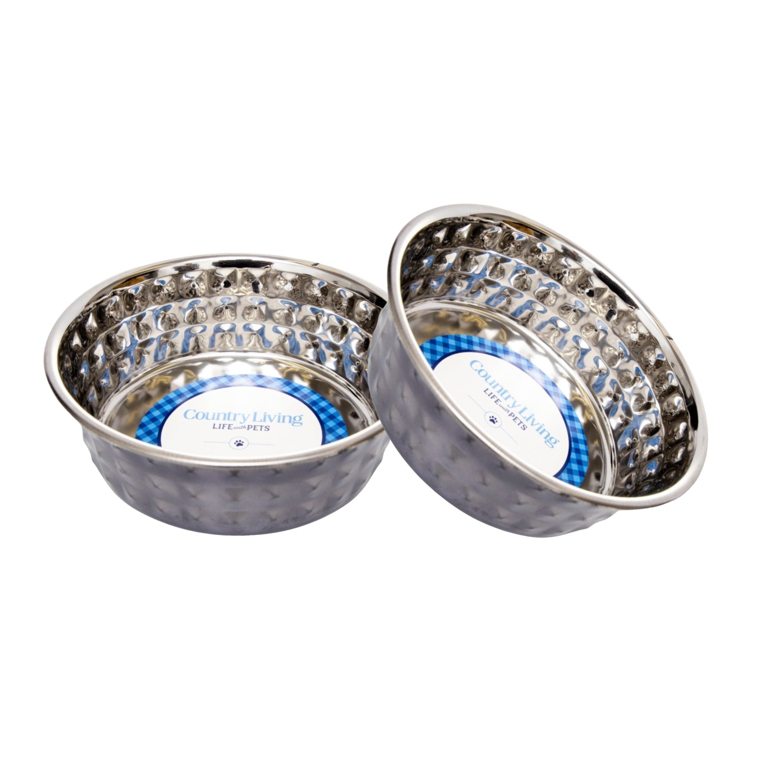 Country Living Set of 2 Hammered Stainless Steel Dog Bowls – Black Pearl by American Pet Supplies