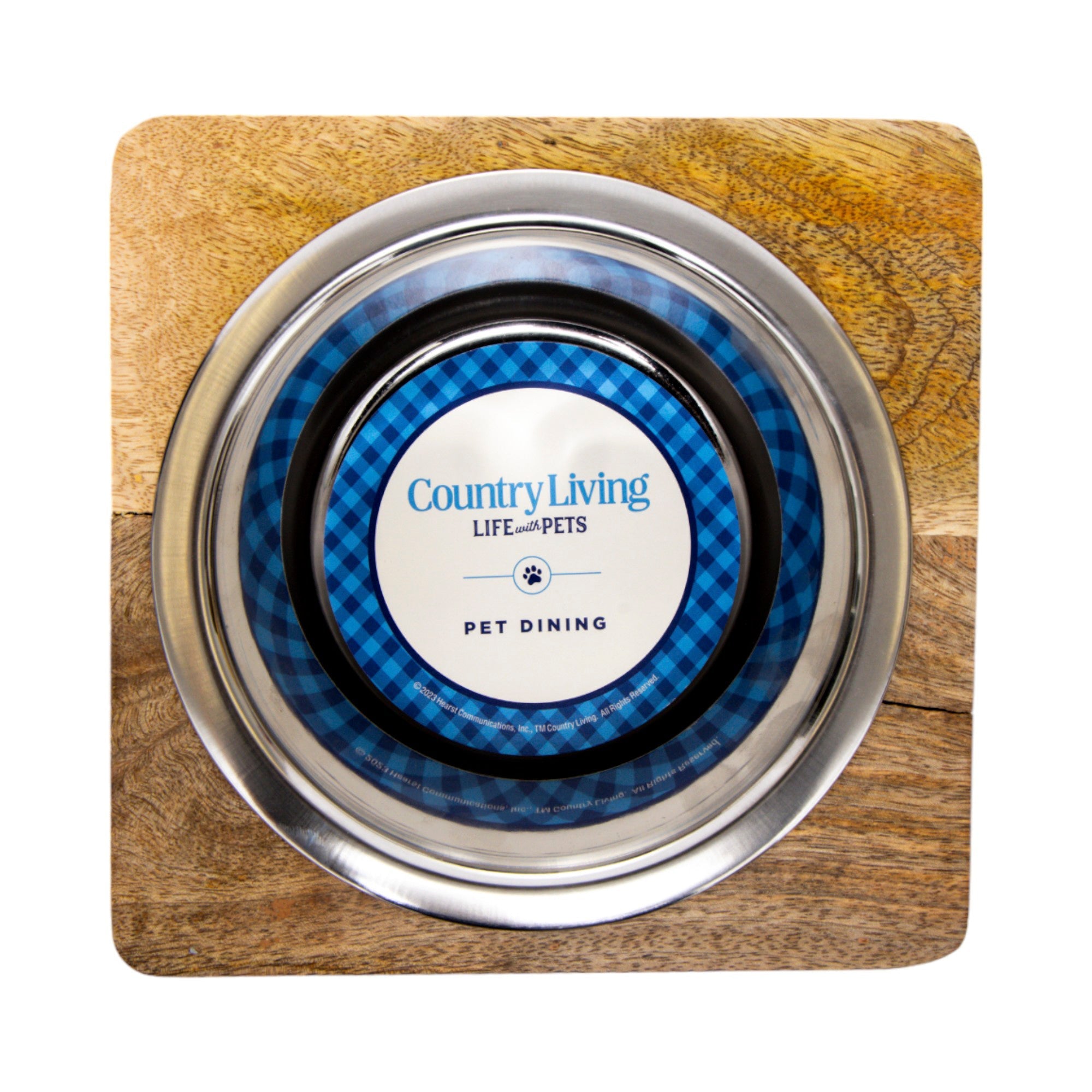 Country Living Elegant Stainless Steel Dog Bowl with Square Mango Wood Holder – 1 Quart by American Pet Supplies