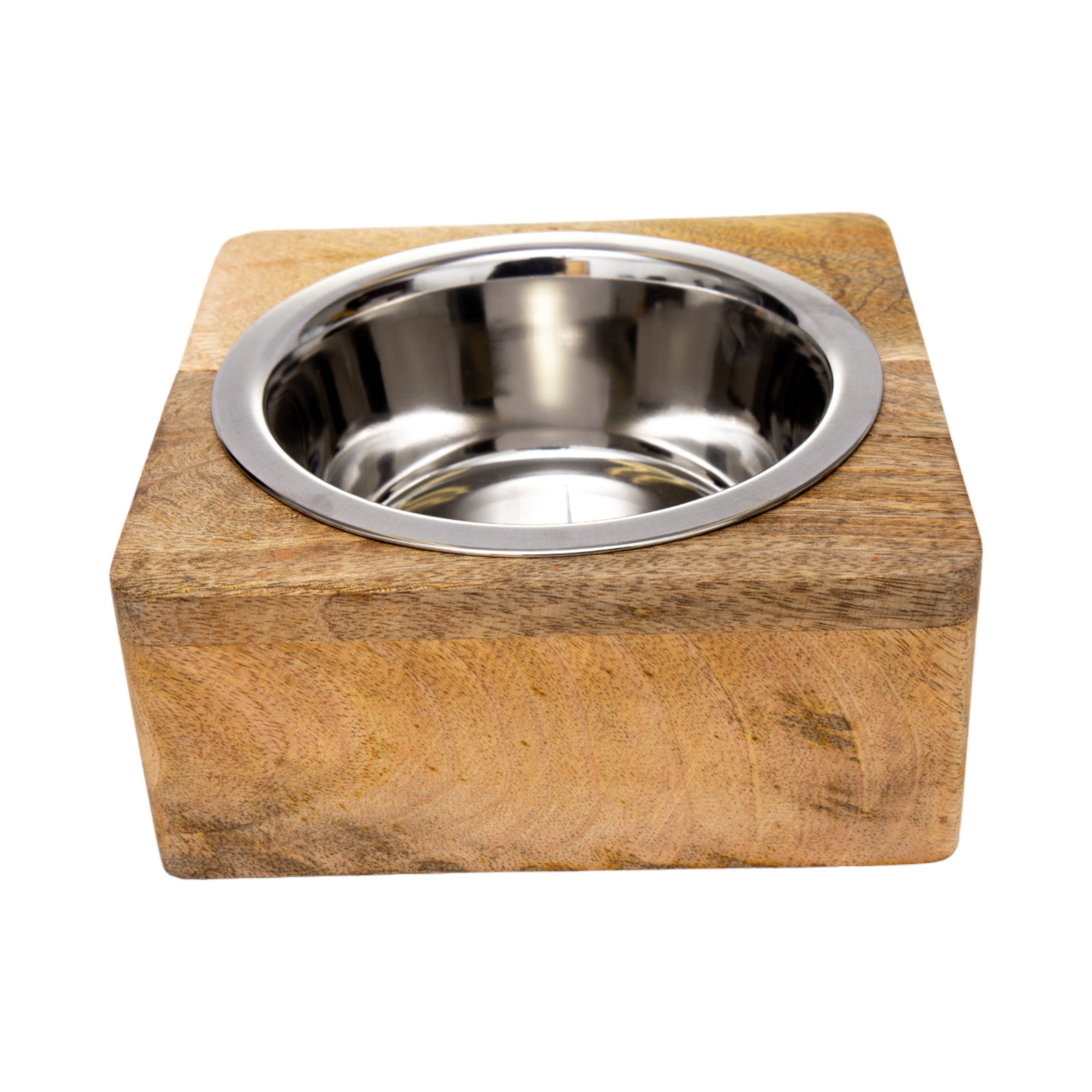Country Living Elegant Stainless Steel Dog Bowl with Square Mango Wood Holder – 1 Quart by American Pet Supplies
