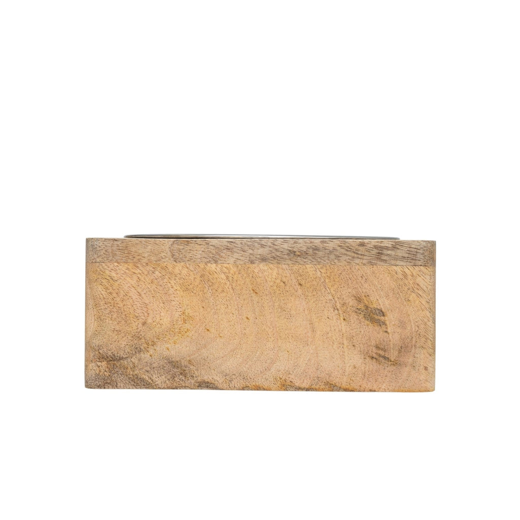 Country Living Elegant Stainless Steel Dog Bowl with Square Mango Wood Holder – 1 Quart by American Pet Supplies