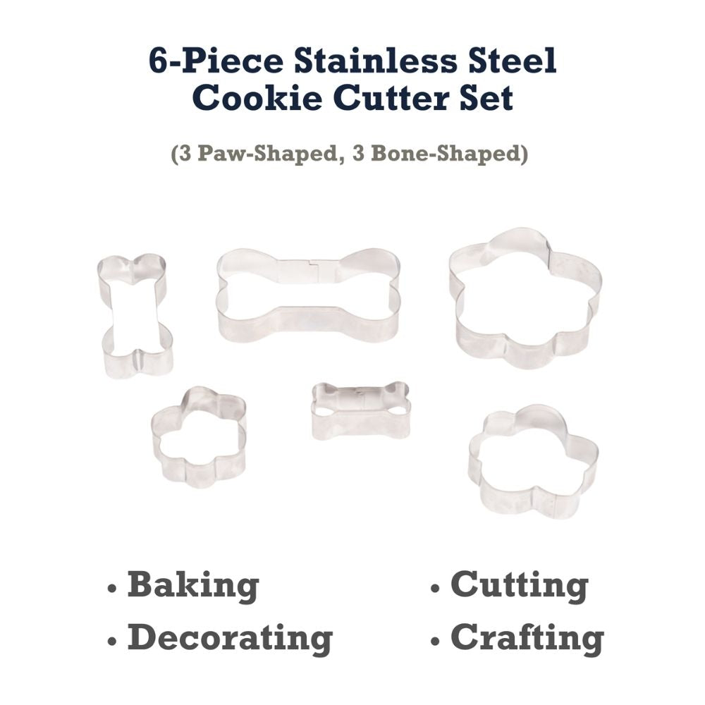 Country Living 6-Piece Stainless Steel Cookie Cutter Set (3 Paw-Shaped, 3 Bone-Shaped) by American Pet Supplies