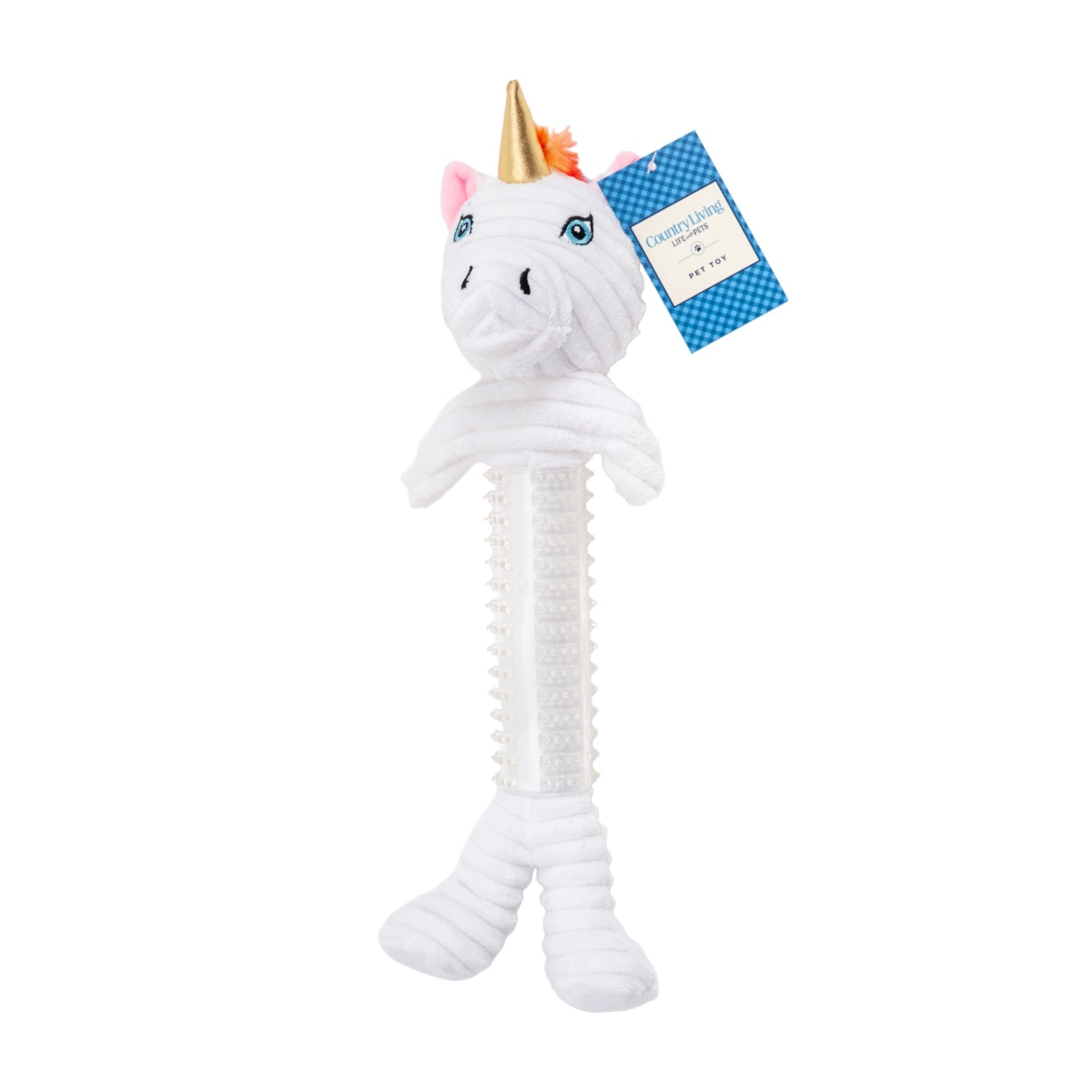 Country Living Thermoplastic Rubber Skinny Unicorn Corduroy Plush Dog Toy – with Squeaker & Crinkle Paper by American Pet Supplies