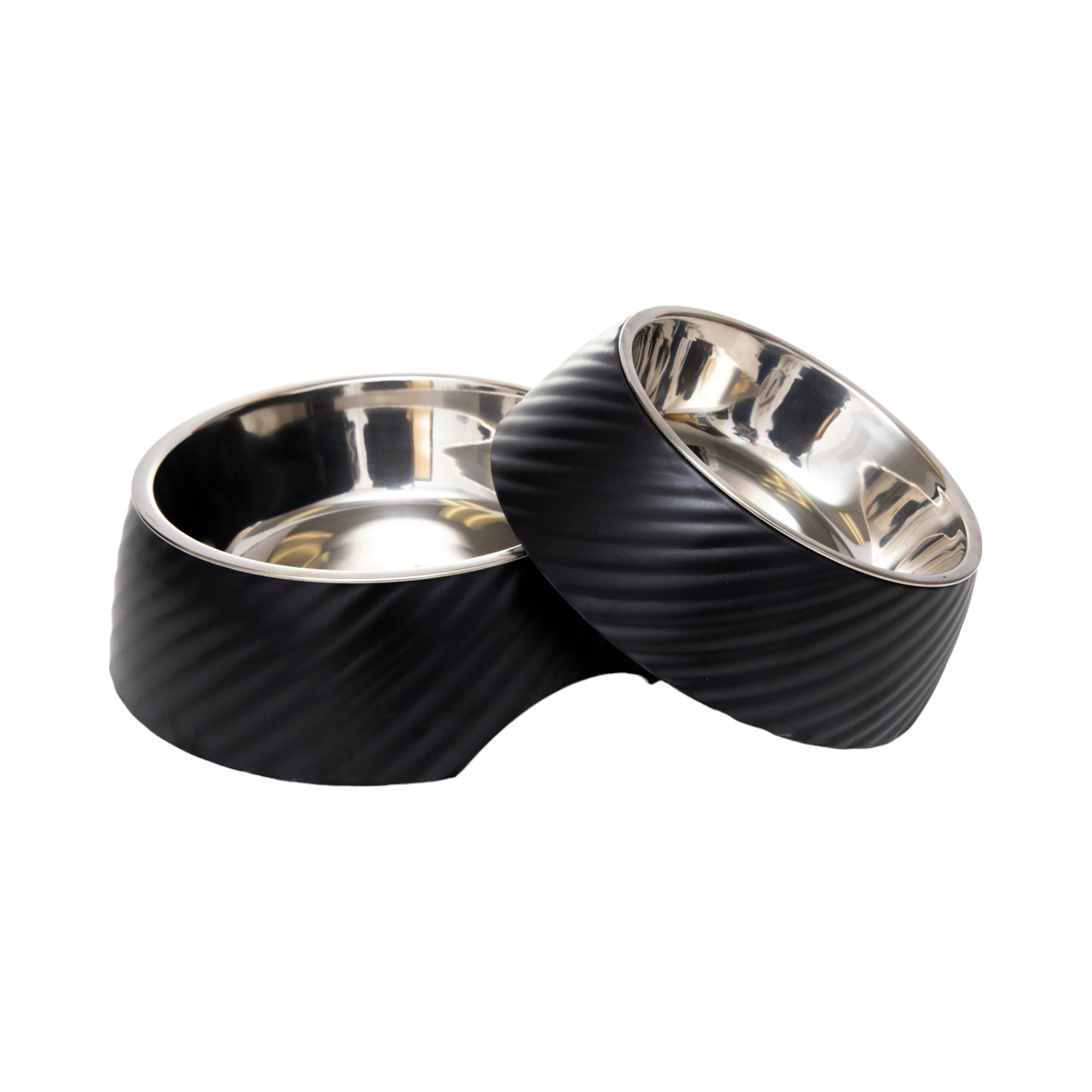 Country Living Set of 2 Round Twill Melamine Dog Bowls with Removable Stainless Steel Inserts – Black by American Pet Supplies