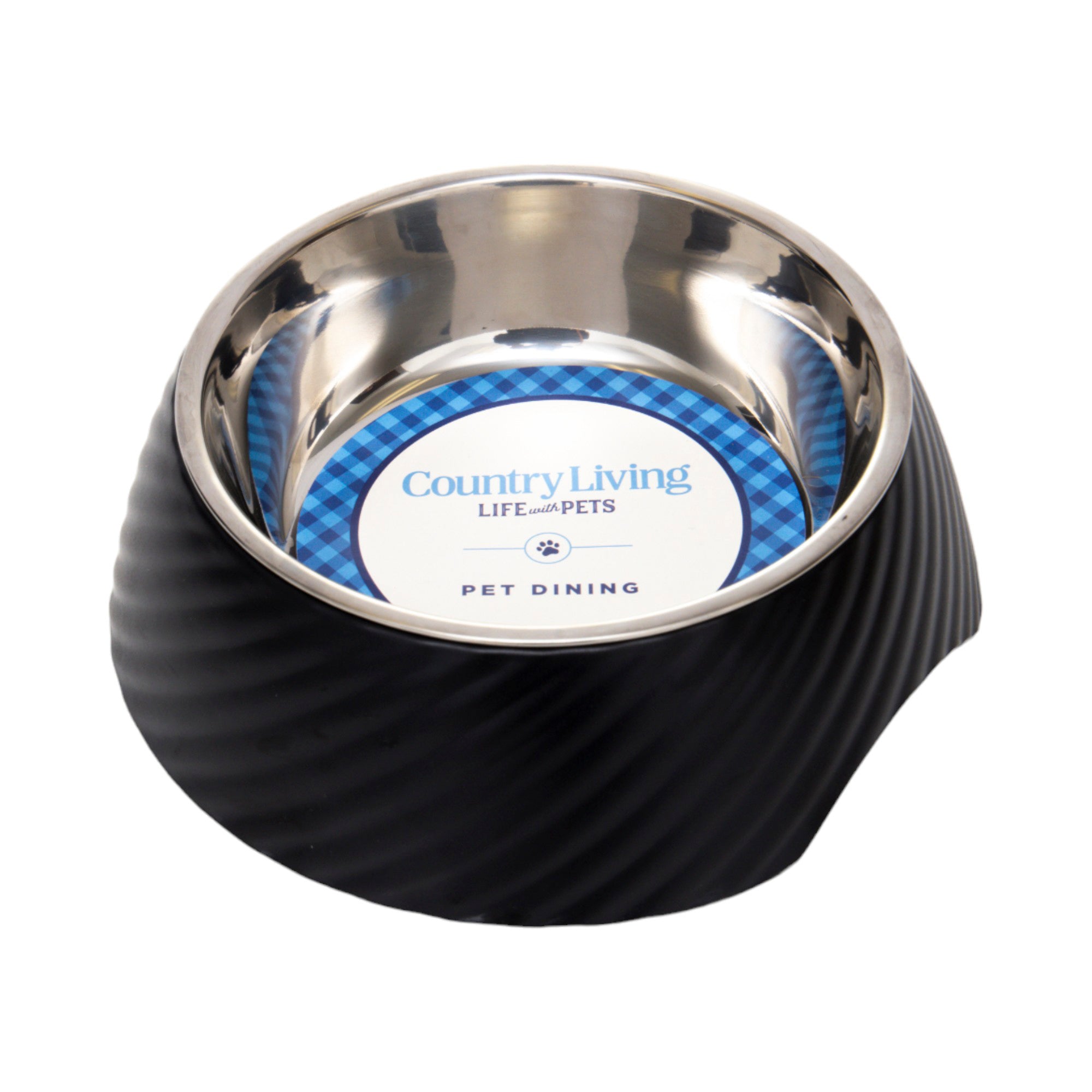 Country Living Set of 2 Round Twill Melamine Dog Bowls with Removable Stainless Steel Inserts – Black by American Pet Supplies