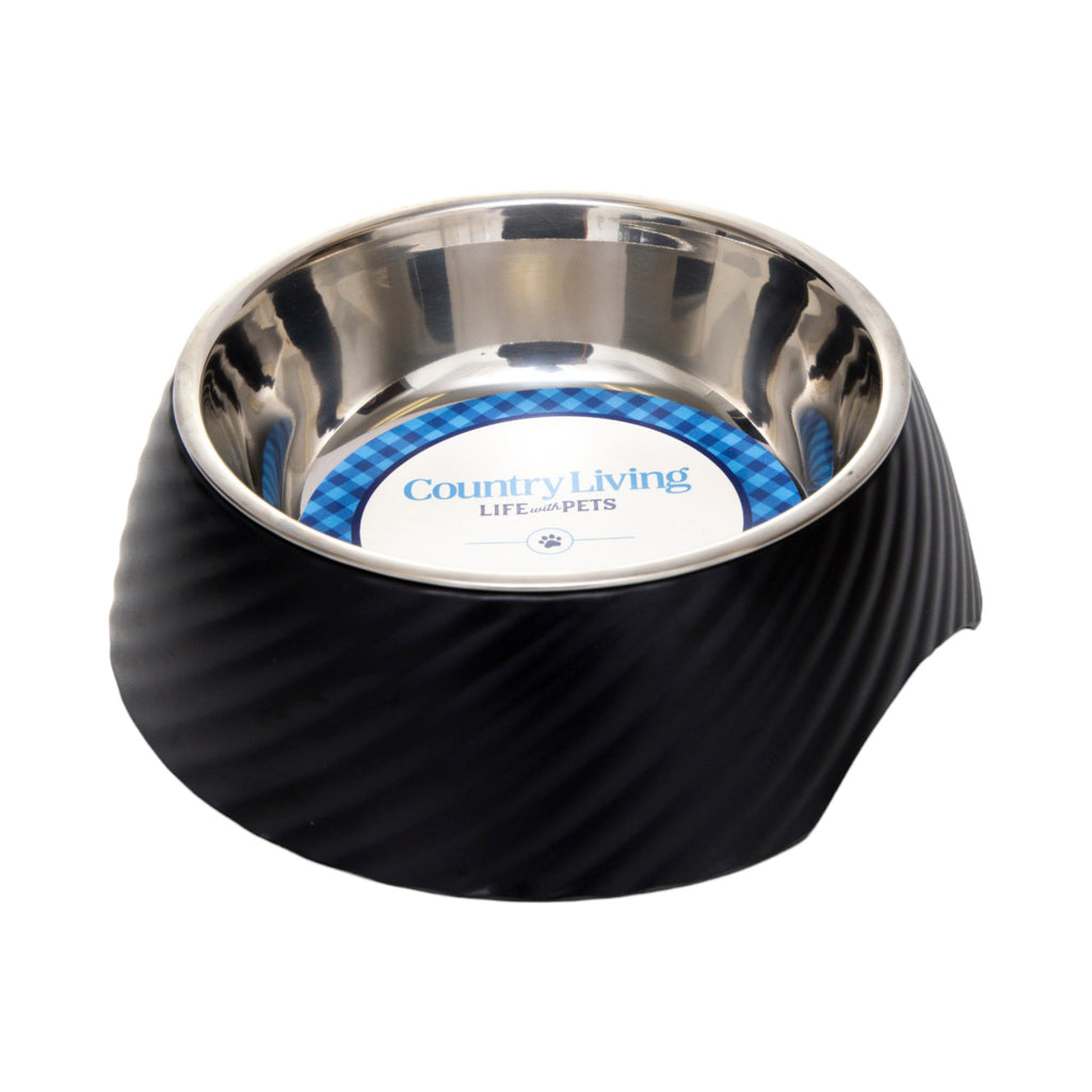 Country Living Set of 2 Round Twill Melamine Dog Bowls with Removable Stainless Steel Inserts – Black by American Pet Supplies