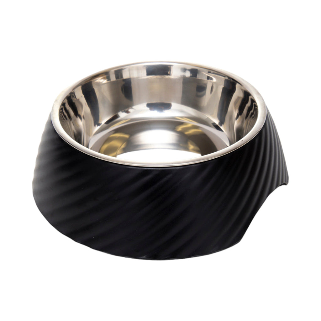 Country Living Set of 2 Round Twill Melamine Dog Bowls with Removable Stainless Steel Inserts – Black by American Pet Supplies