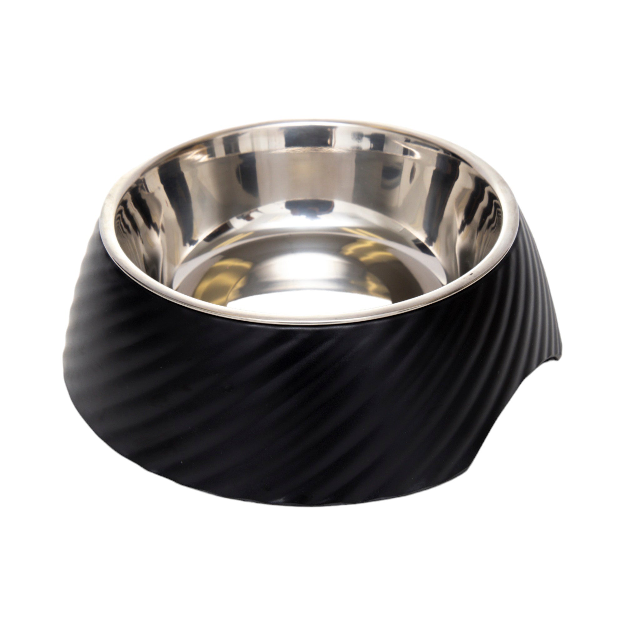 Country Living Set of 2 Round Twill Melamine Dog Bowls with Removable Stainless Steel Inserts – Black by American Pet Supplies