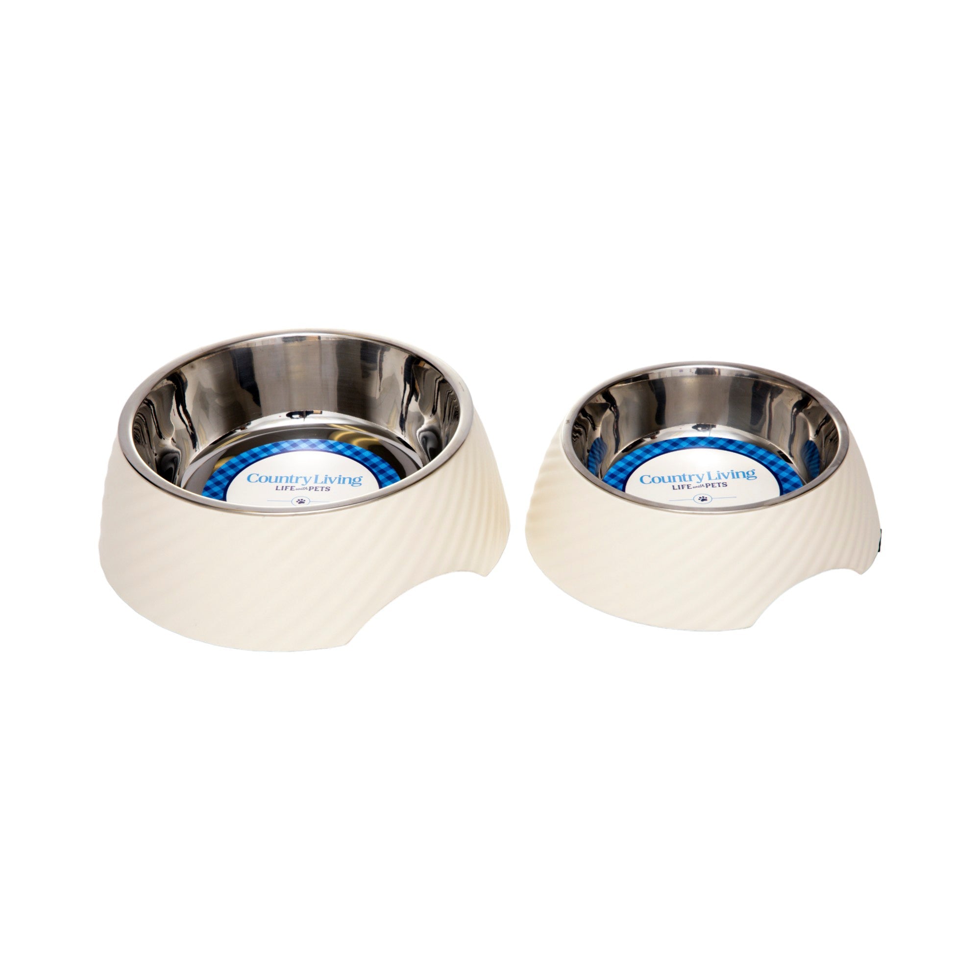 Country Living Set of 2 Round Twill Melamine Dog Bowls with Removable Stainless Steel Inserts – White Swan by American Pet Supplies