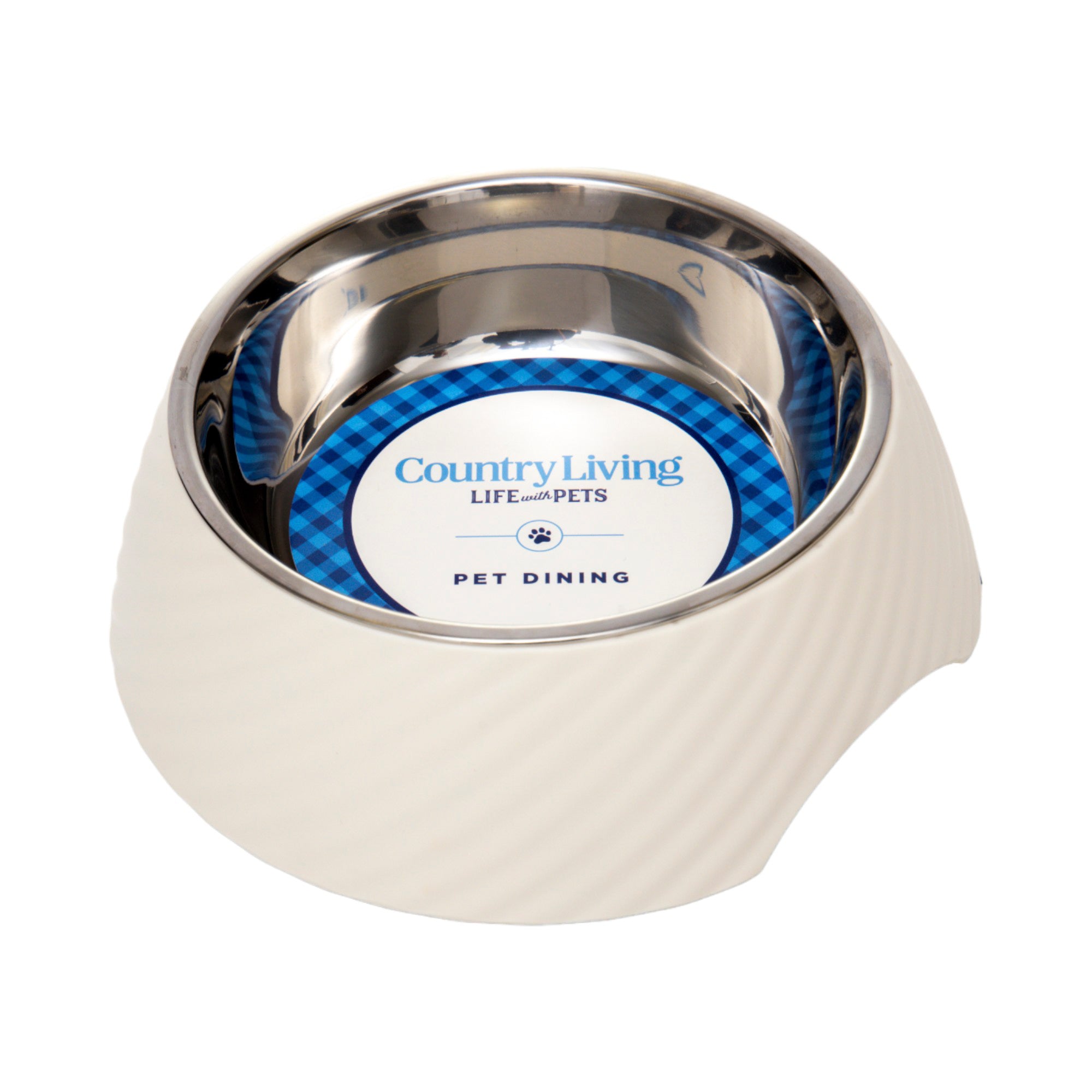 Country Living Set of 2 Round Twill Melamine Dog Bowls with Removable Stainless Steel Inserts – White Swan by American Pet Supplies