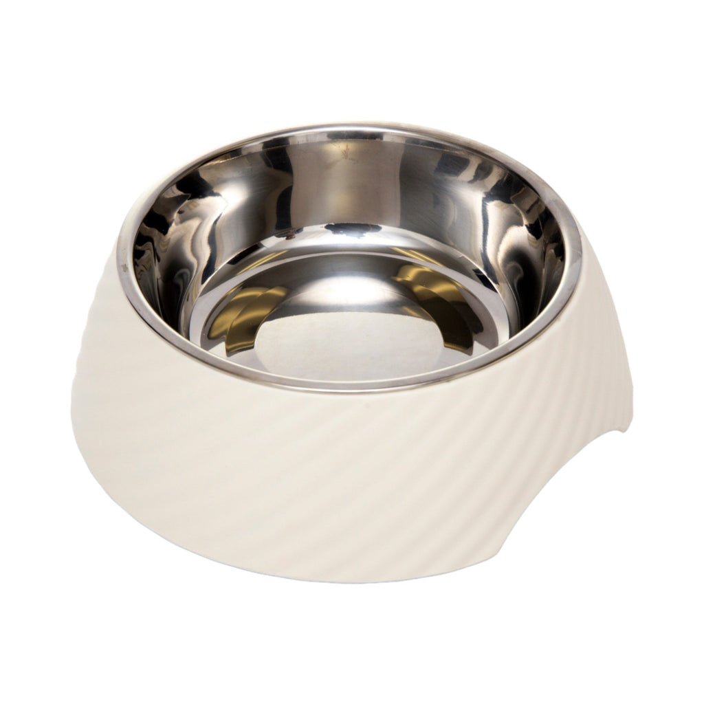 Country Living Set of 2 Round Twill Melamine Dog Bowls with Removable Stainless Steel Inserts – White Swan by American Pet Supplies