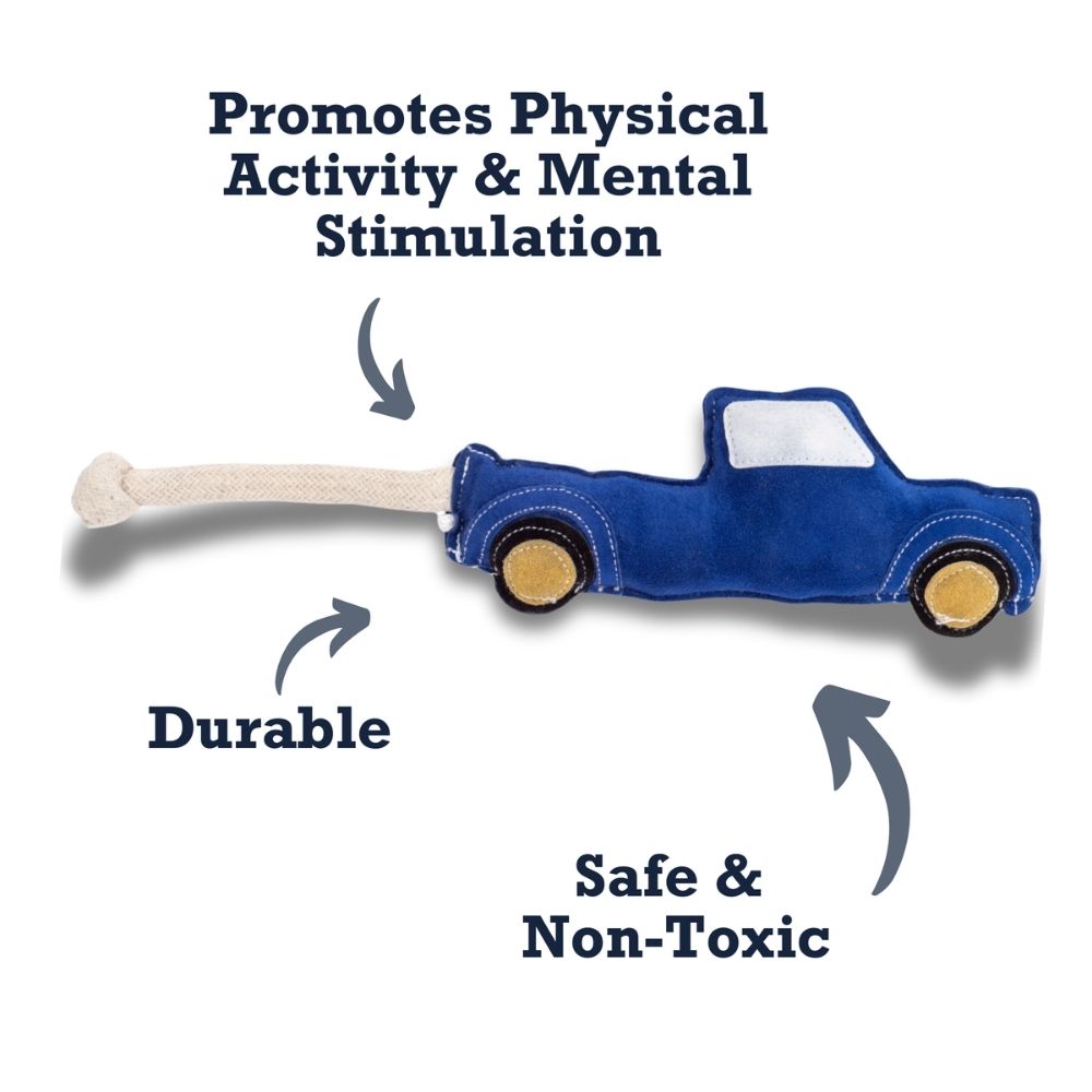 Country Living Faux Leather Blue Pickup Truck Dog Chew Toy, Durable, Safe and Non-Toxic by American Pet Supplies