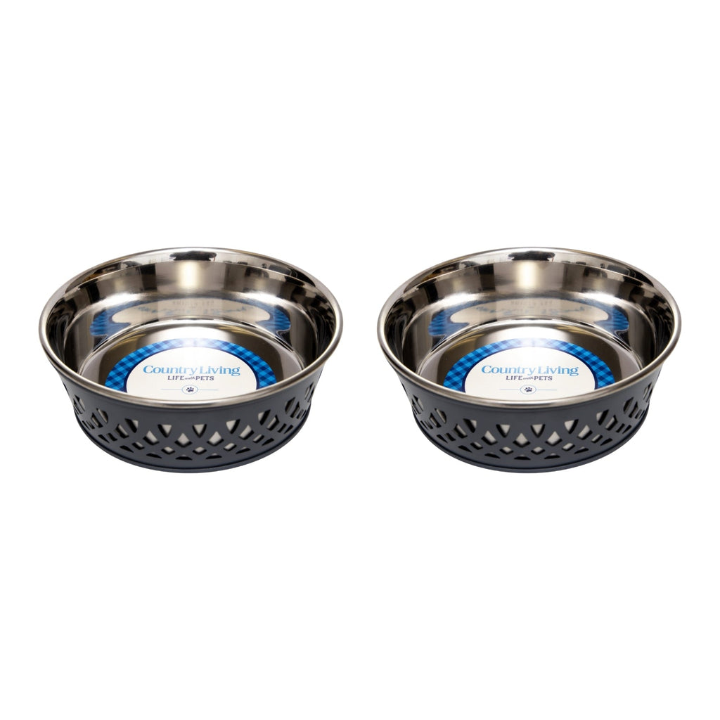 Country Living Set of 2 Stainless Steel Dog Bowls – Farmhouse Style, Ideal for Small to Medium Dogs by American Pet Supplies