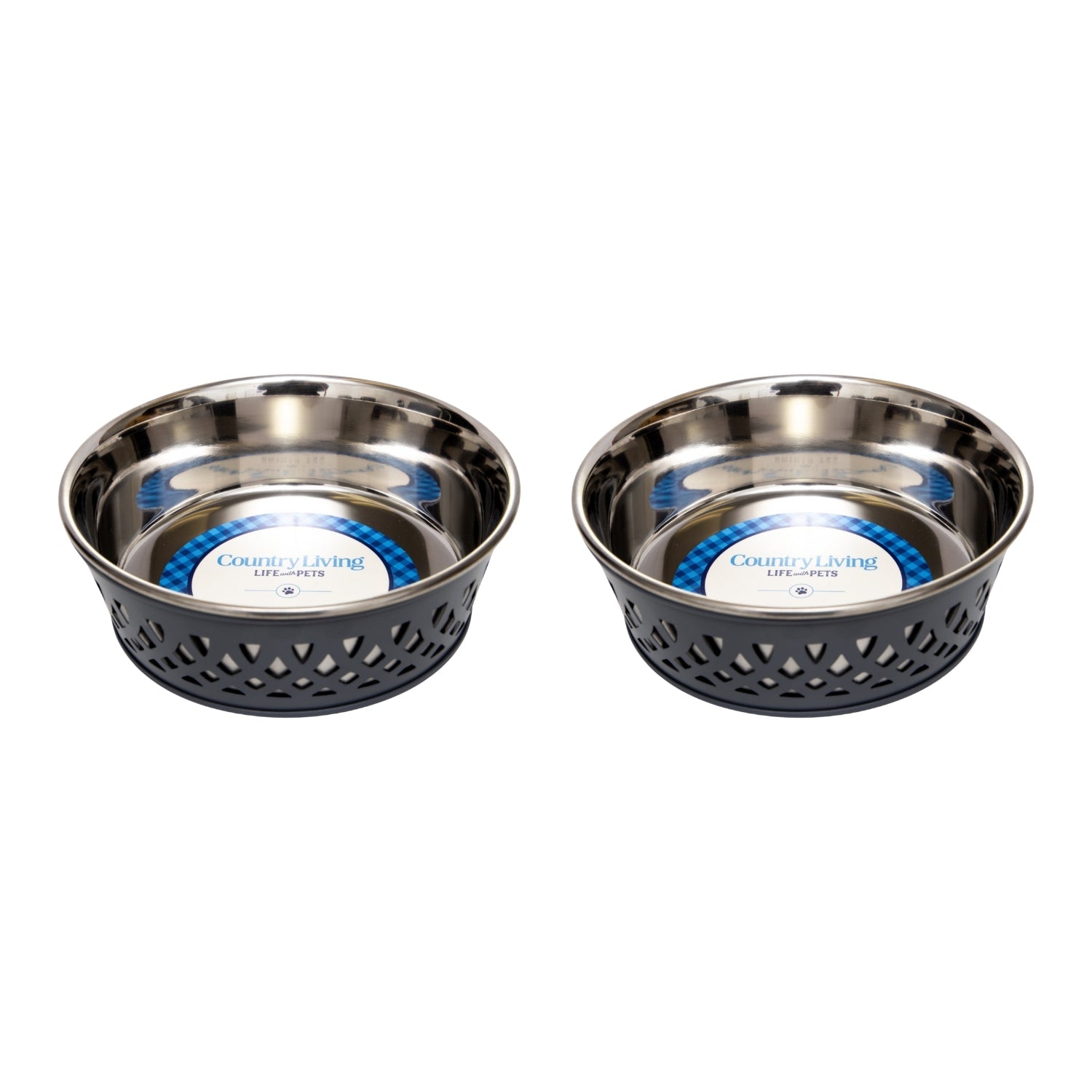 Country Living Set of 2 Stainless Steel Dog Bowls – Farmhouse Style, Ideal for Small to Medium Dogs by American Pet Supplies