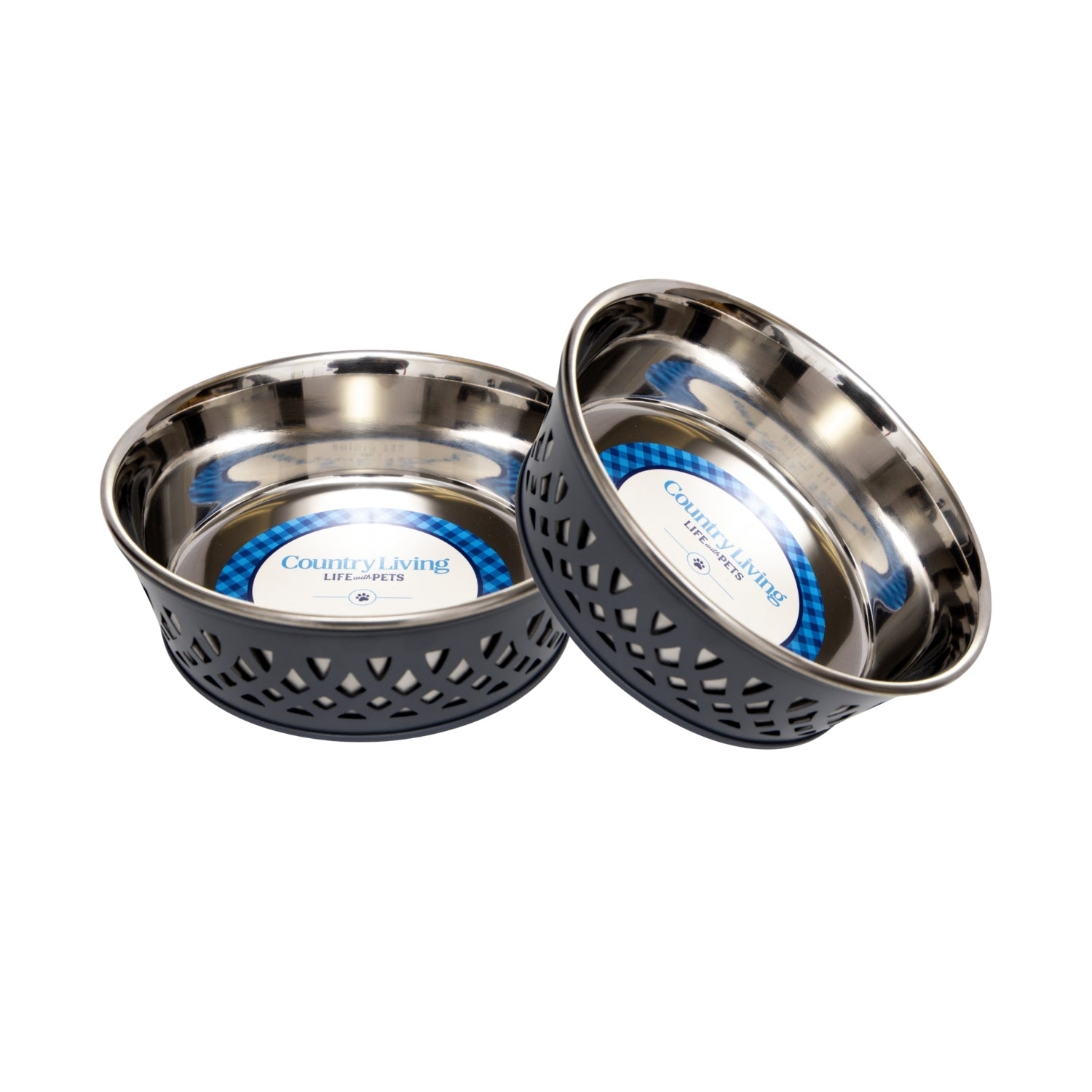 Country Living Set of 2 Stainless Steel Dog Bowls – Farmhouse Style, Ideal for Small to Medium Dogs by American Pet Supplies