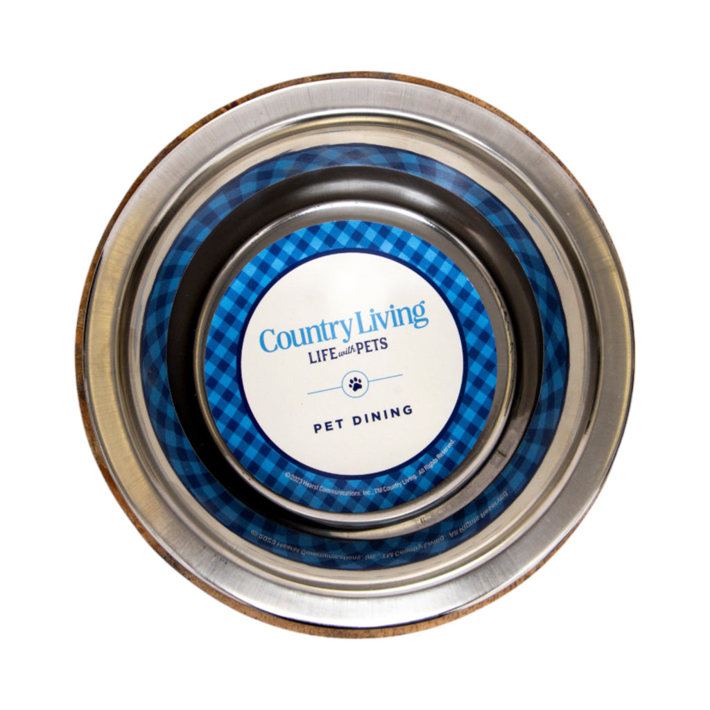 Country Living Stainless Steel Dog Bowl with Cylindrical Mango Wood Holder by American Pet Supplies