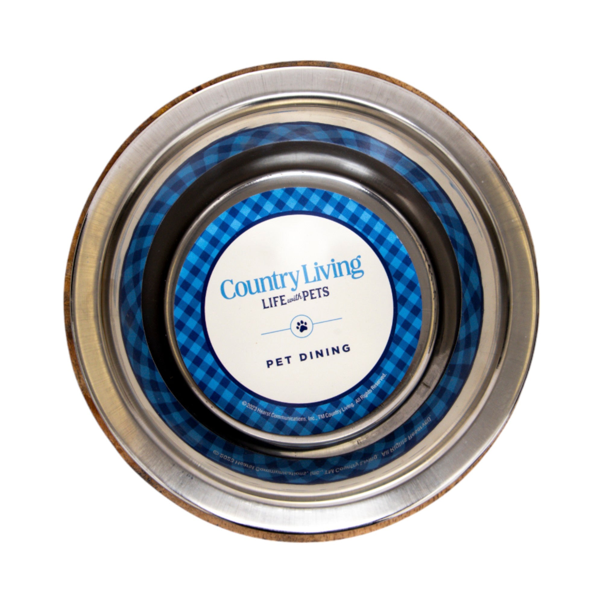 Country Living Stainless Steel Dog Bowl with Cylindrical Mango Wood Holder by American Pet Supplies