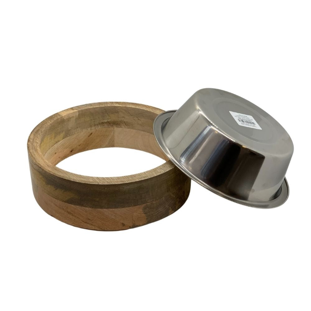 Country Living Stainless Steel Dog Bowl with Cylindrical Mango Wood Holder by American Pet Supplies