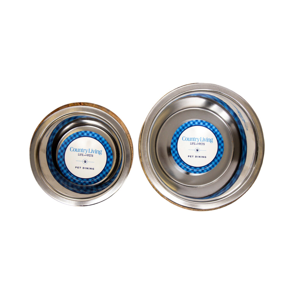 Country Living Stainless Steel Dog Bowl with Cylindrical Mango Wood Holder by American Pet Supplies